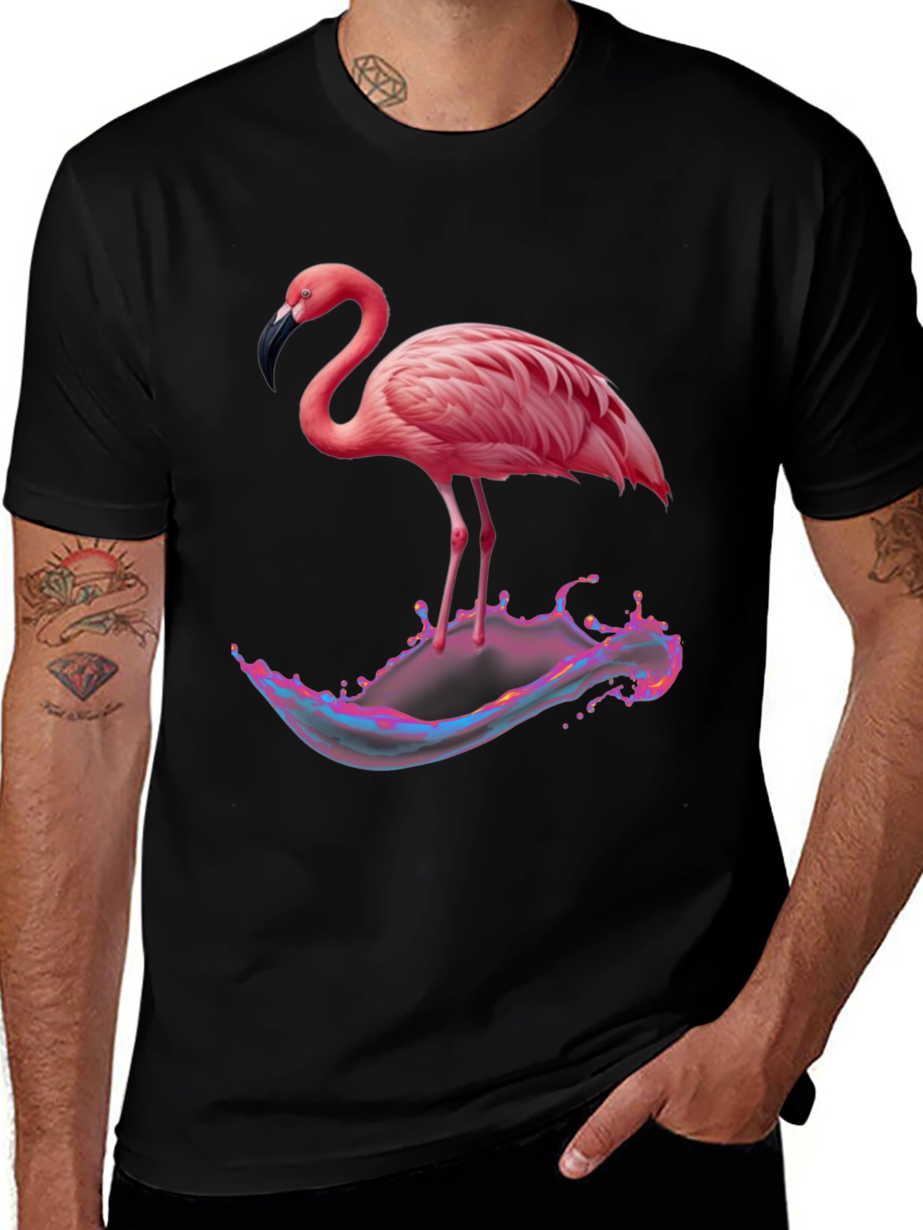 Variant 13 of Flamingo Splash Black T-Shirt