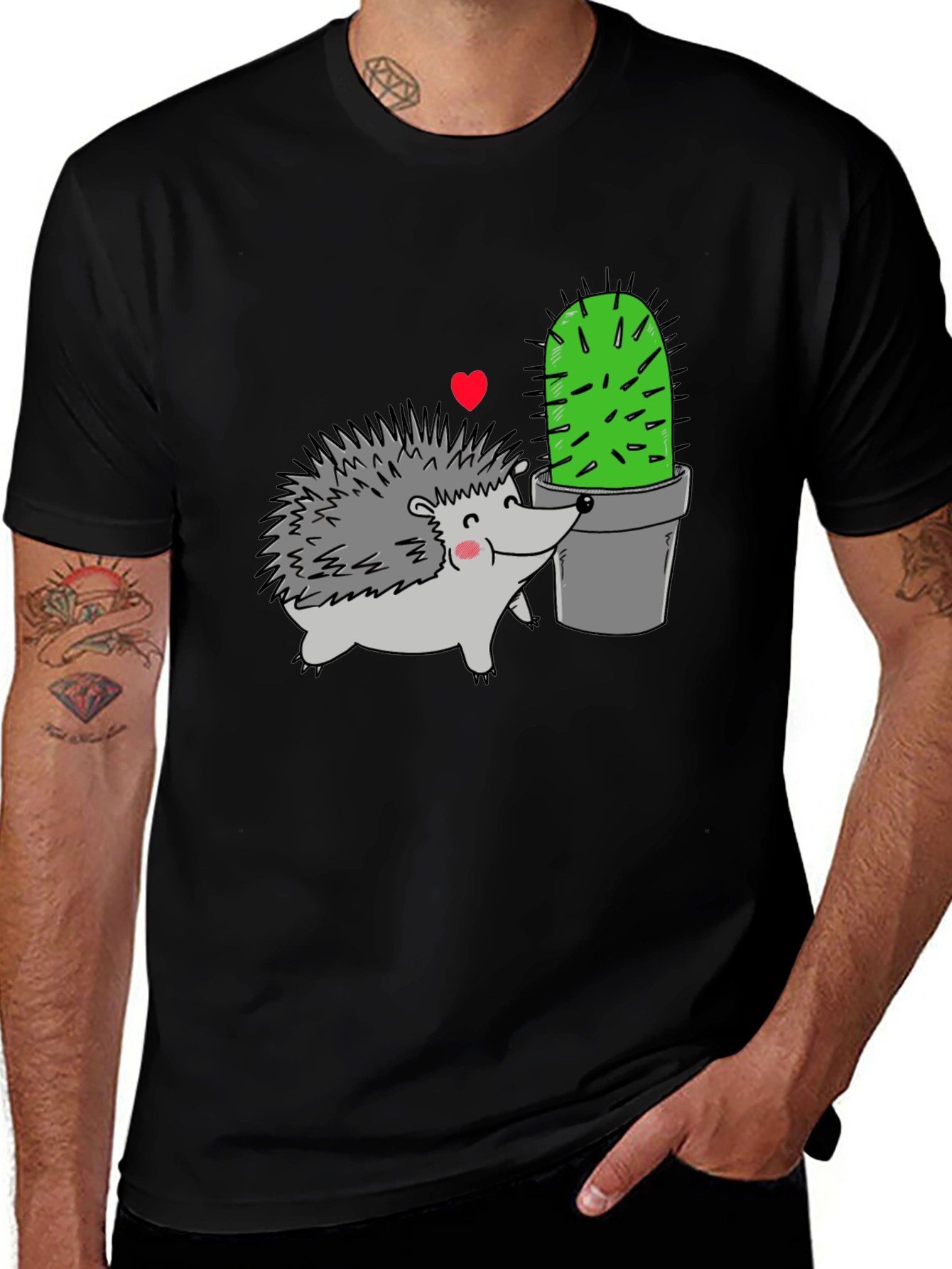 Variant 7 of Cute Hedgehog & Cactus Graphic T-Shirt