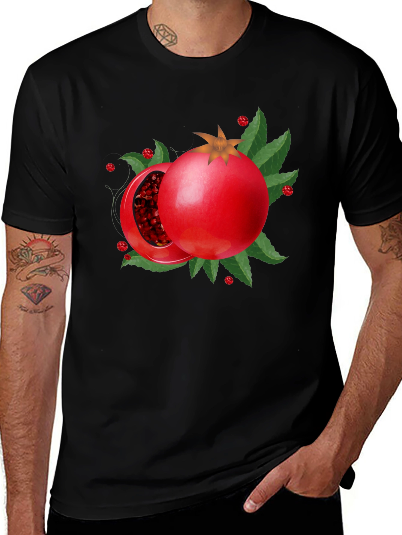 Variant 19 of Pomegranate Graphic Tee - Black Cotton Shirt
