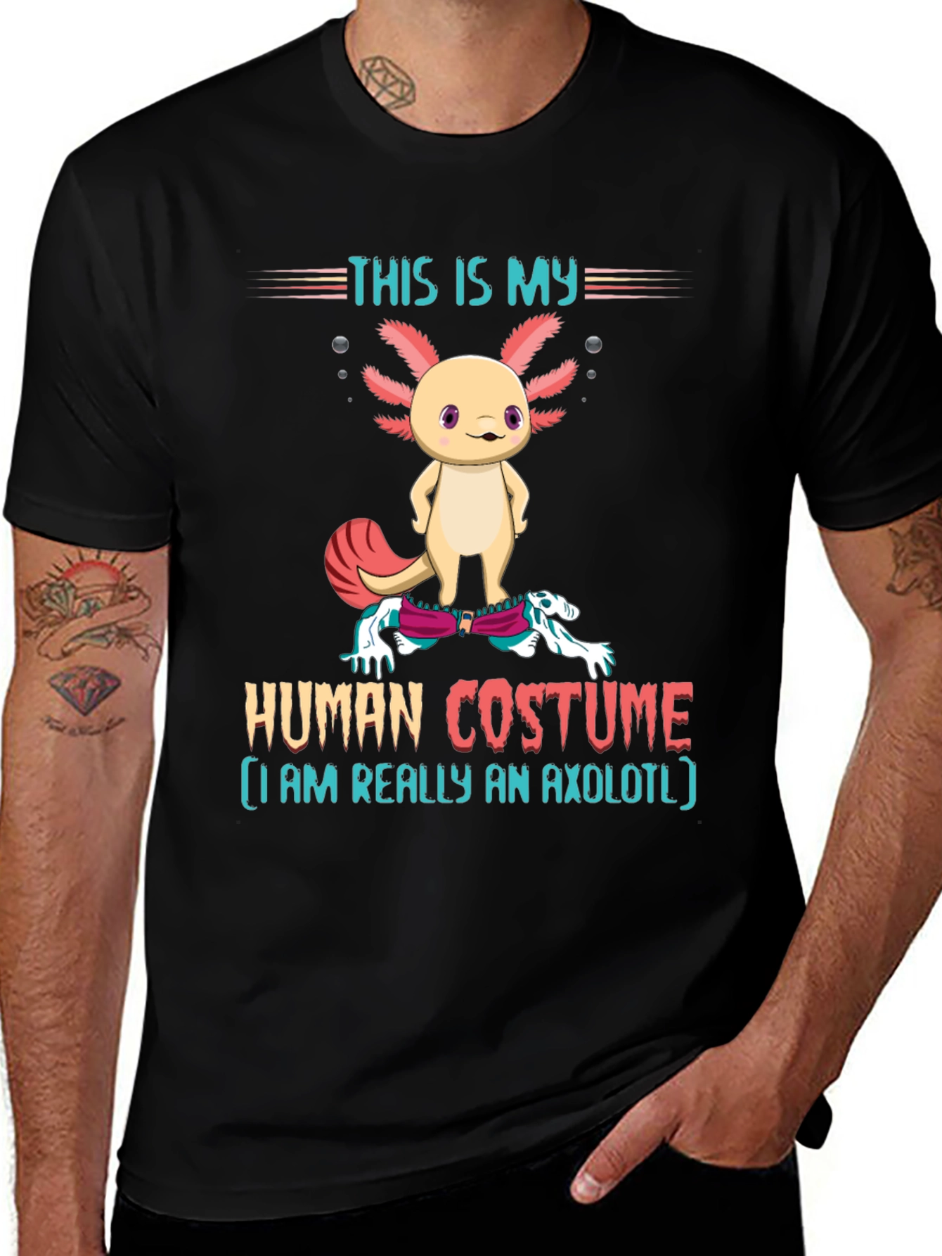 Variant 21 of Axolotl Human Costume T-Shirt Funny Halloween Tee