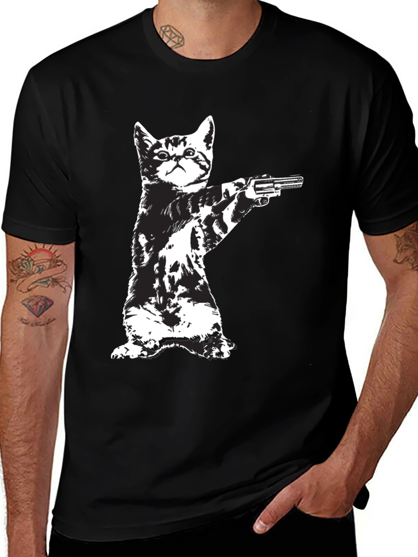 Variant 21 of Cat with Gun Graphic T-Shirt