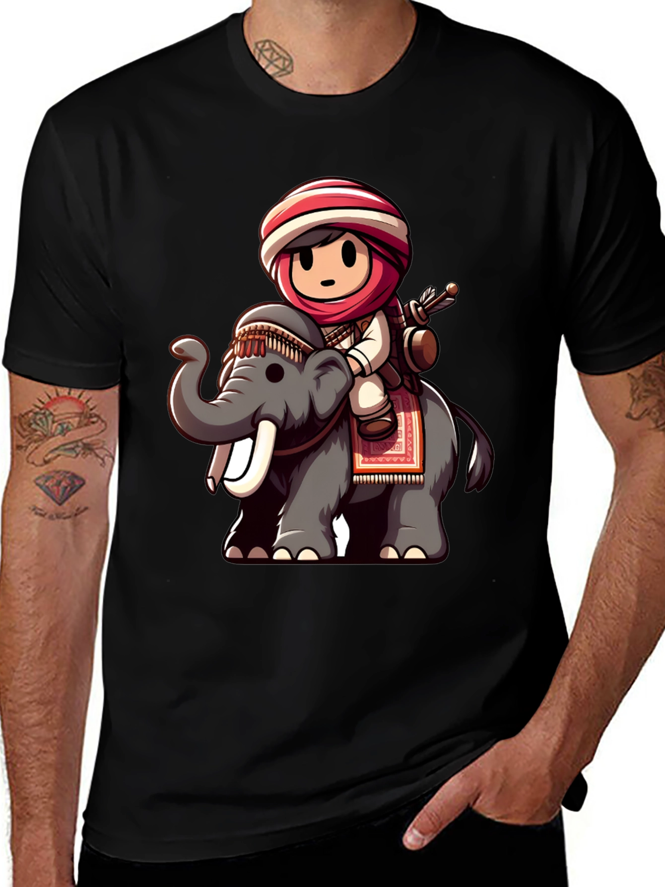 Variant 21 of Elephant Rider Graphic Tee - Unique Cartoon Design