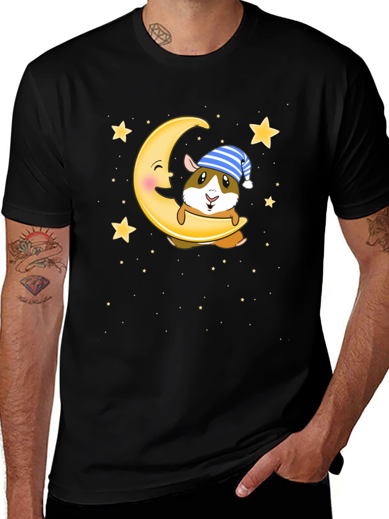 Variant 4 of Guinea Pig Moon Stars Graphic T-Shirt