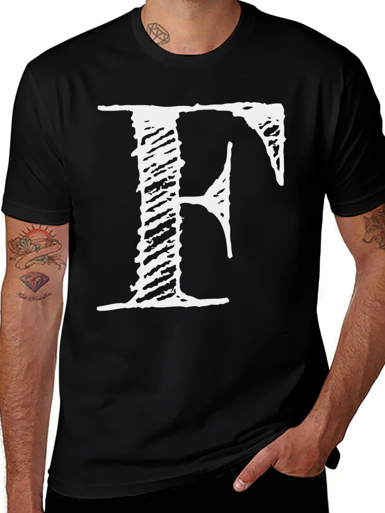 Men's Black T-Shirt with White "F" Graphic