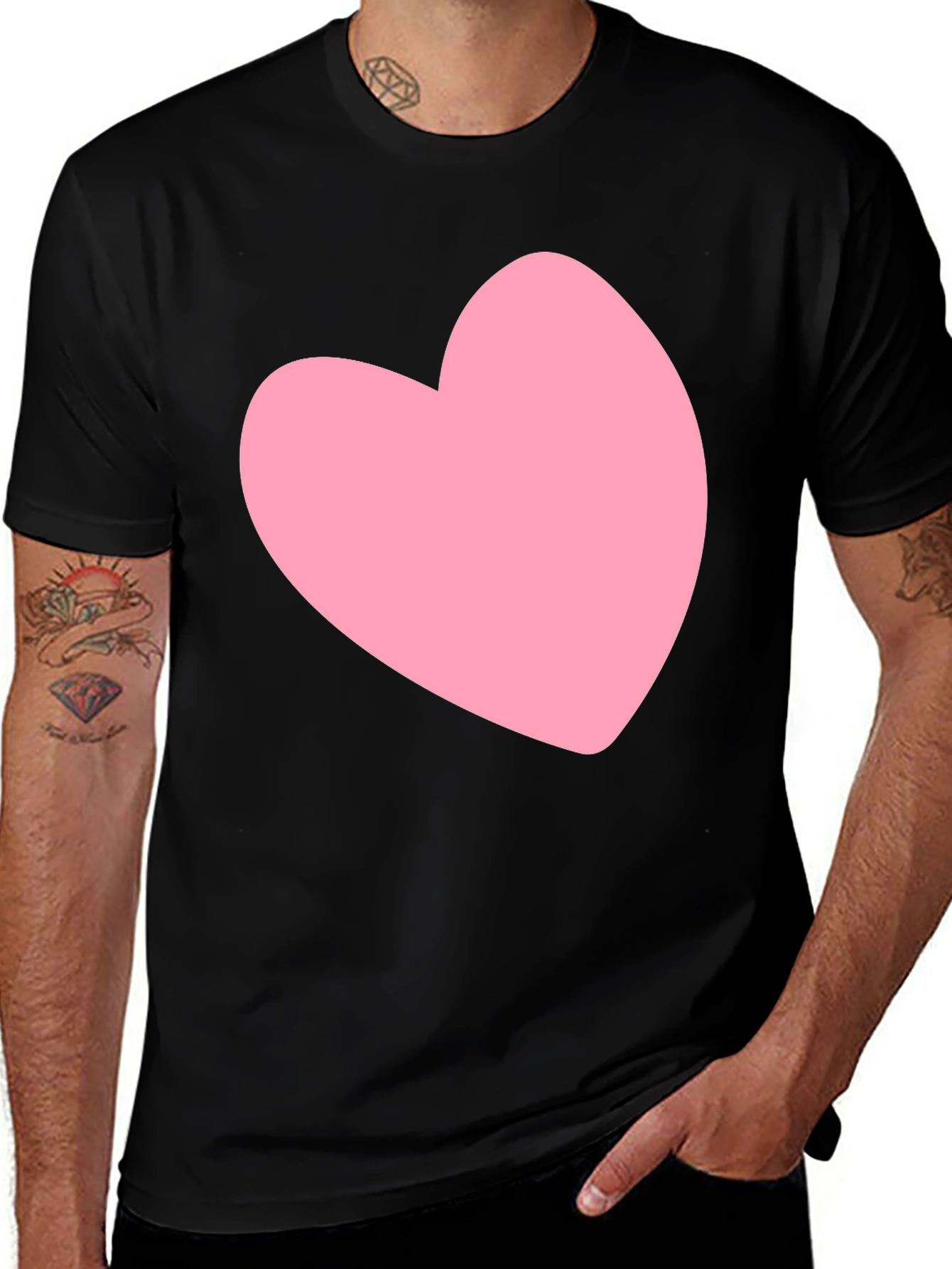 Variant 5 of Pink Heart Graphic Black T-Shirt