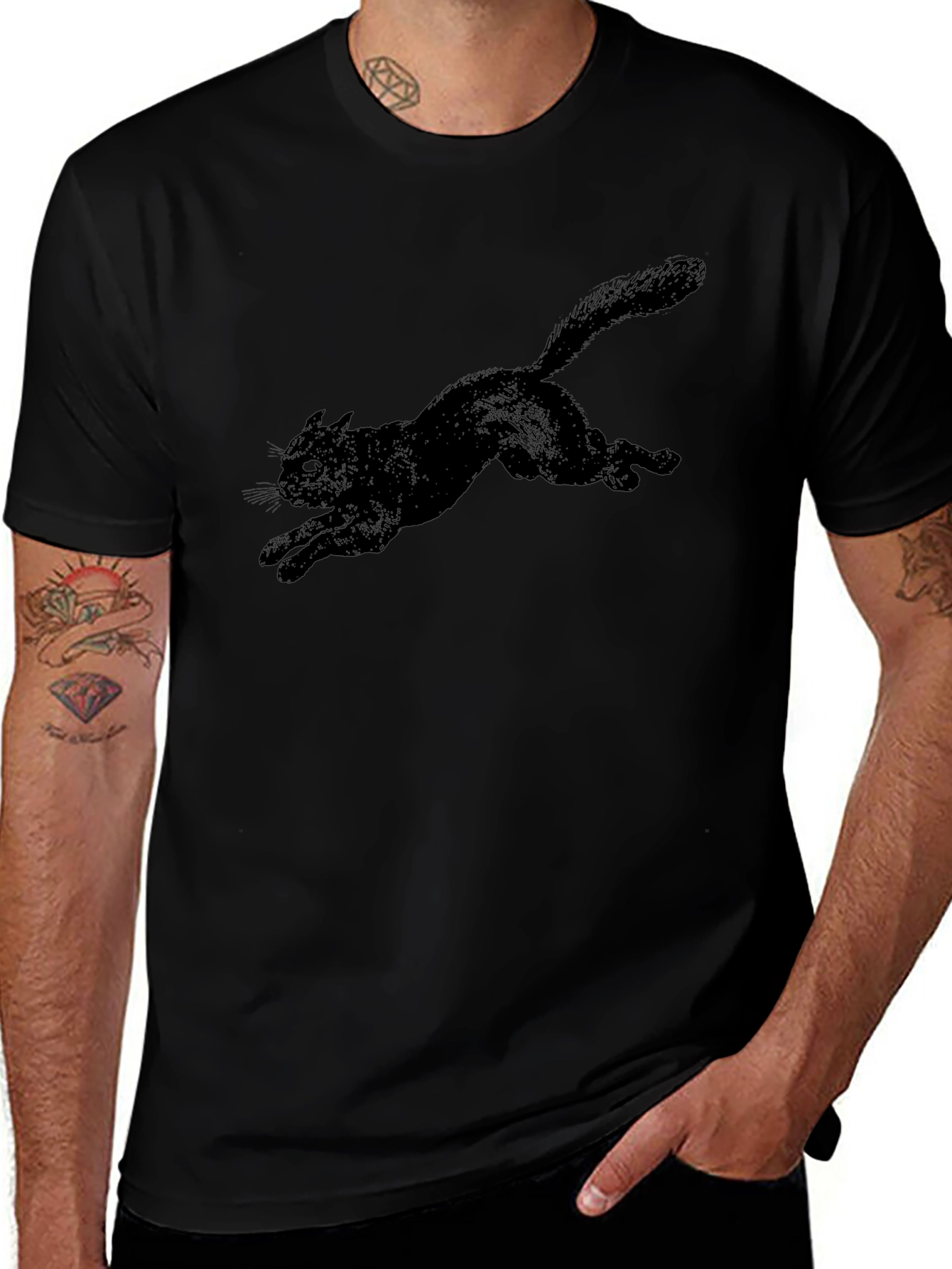Variant 27 of Black Cat Graphic Tee - Men's Casual T-Shirt
