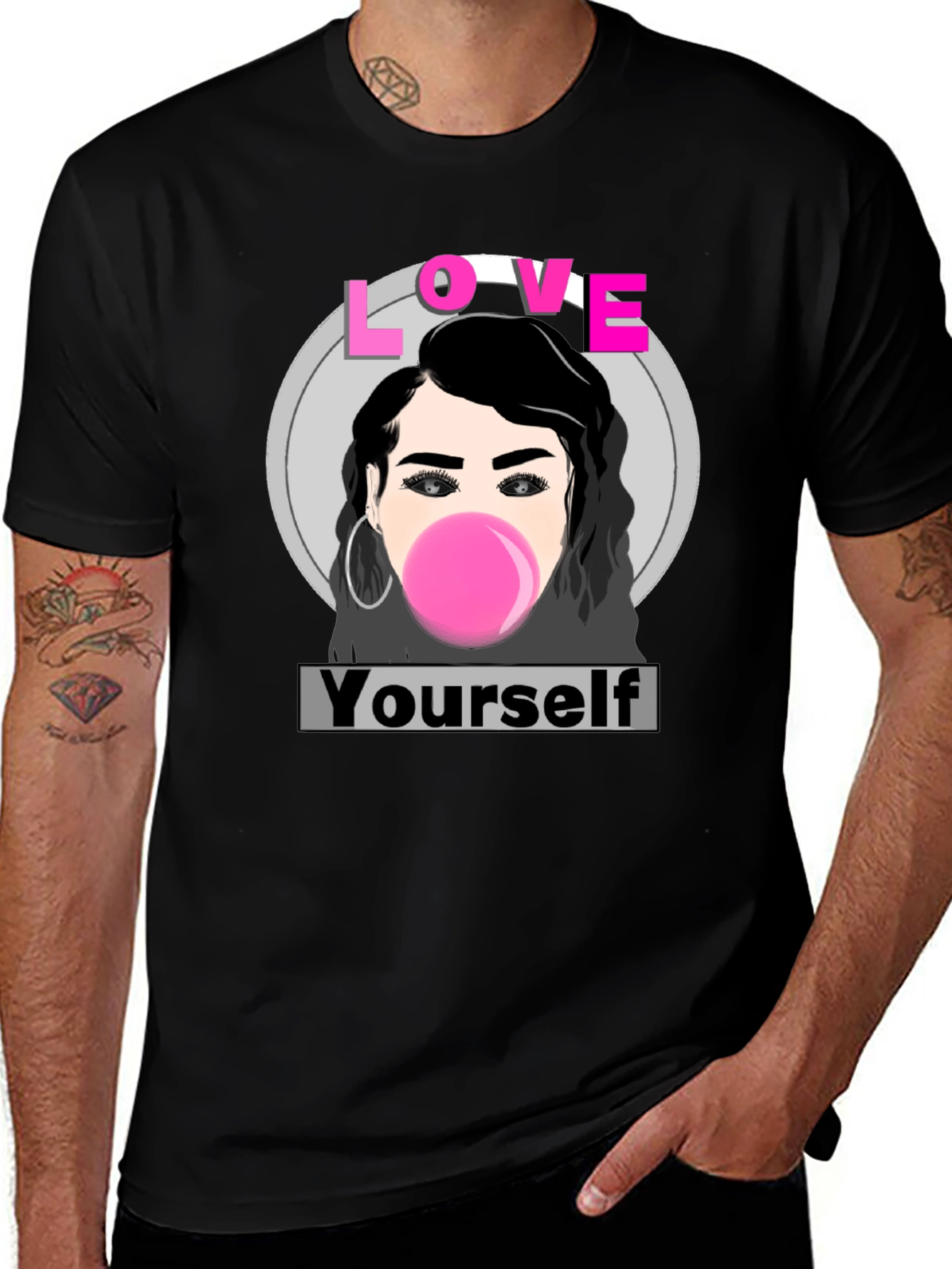 Variant 8 of Love Yourself Graphic Print Black T-Shirt