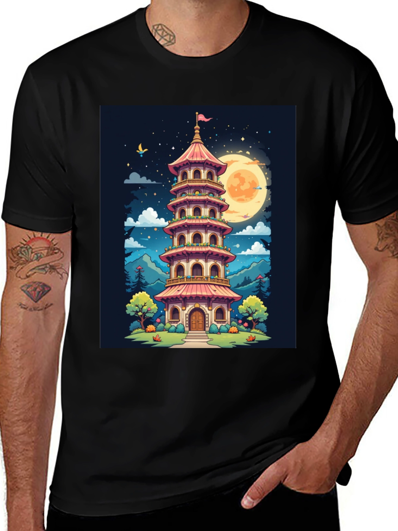 Variant 27 of Oriental Pagoda T-Shirt - Unique Graphic Tee