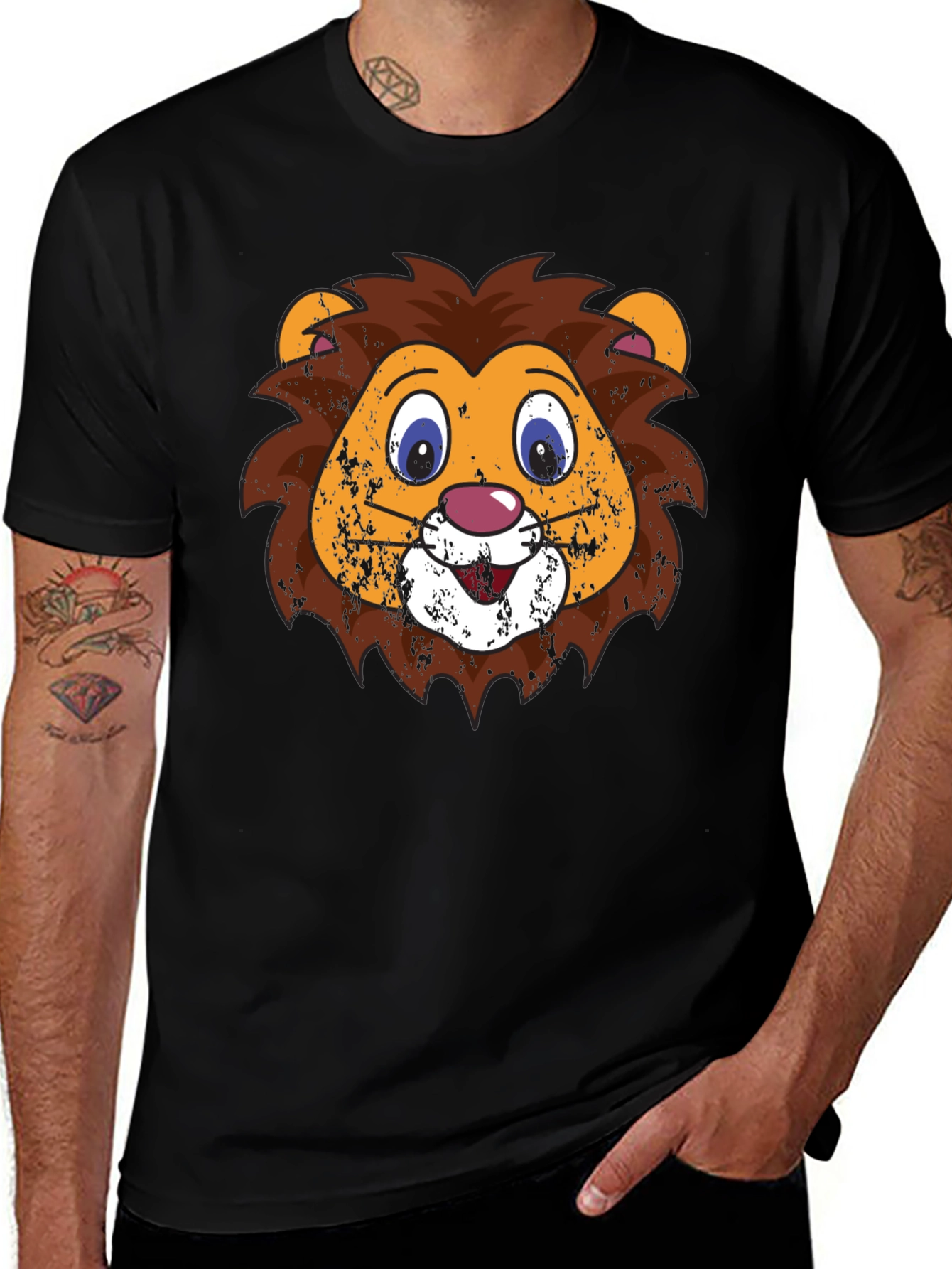 Variant 2 of Funny Lion Face Graphic Tee - Black T-Shirt
