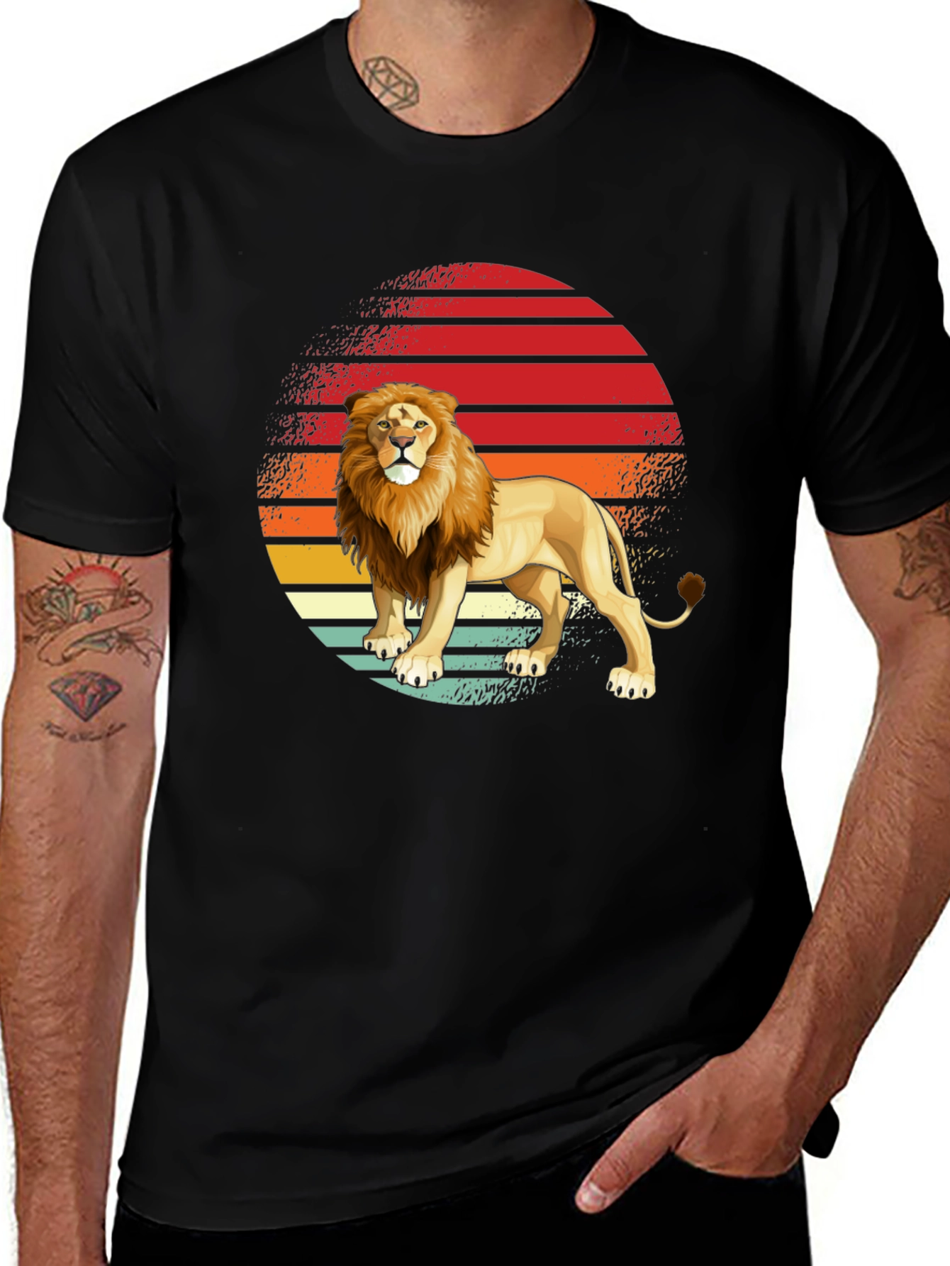 Variant 12 of Lion Sunset Graphic Tee - Retro Style