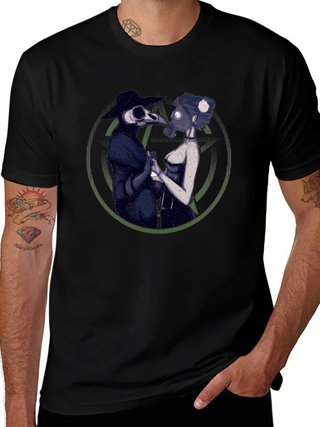 Black Plague Doctor Couple Graphic Tee - Black main image