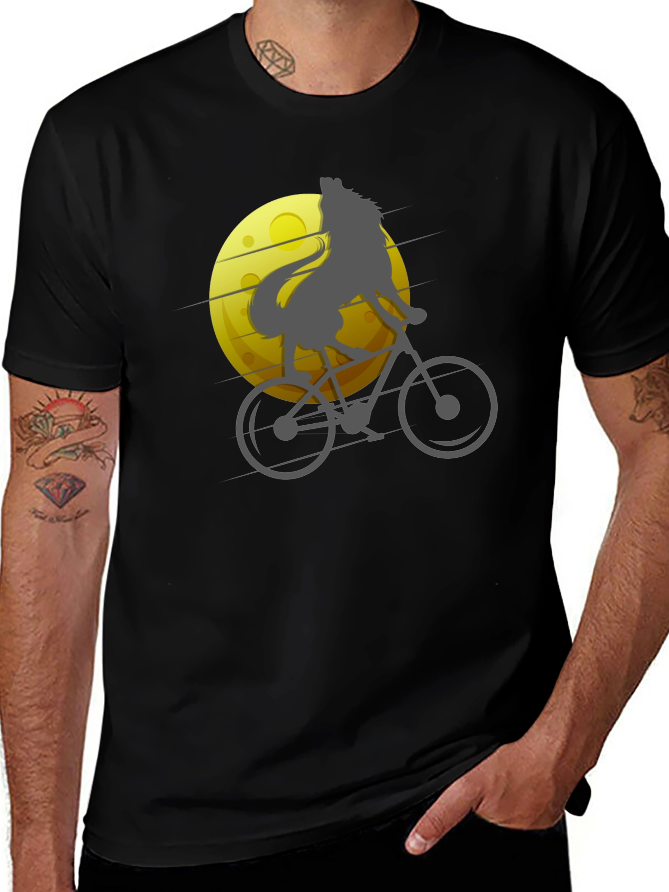 Variant 9 of Wolf Riding Bike T-Shirt - Moon Graphic Tee