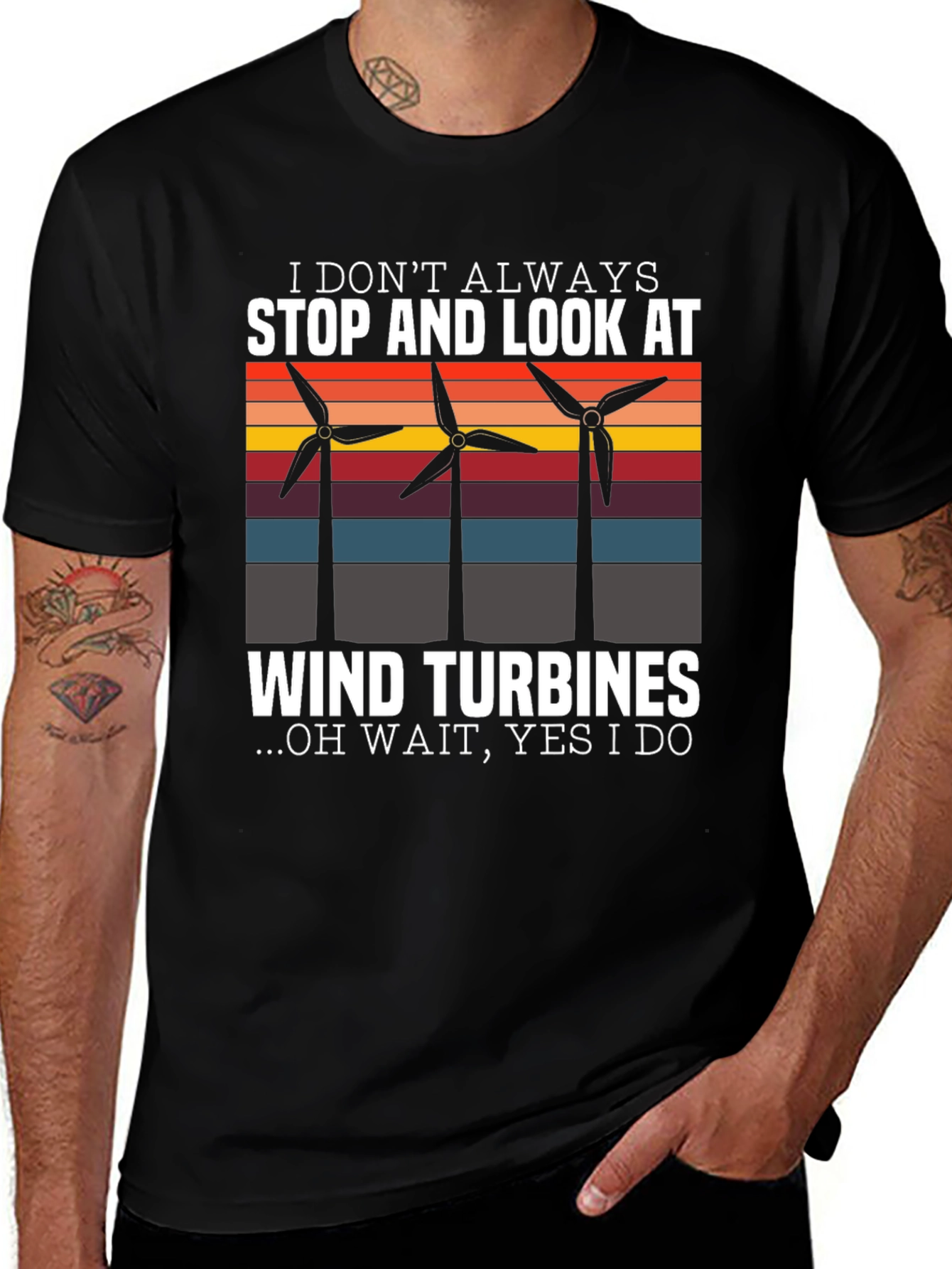 Variant 12 of Wind Turbine Lover T-Shirt - Black Tee