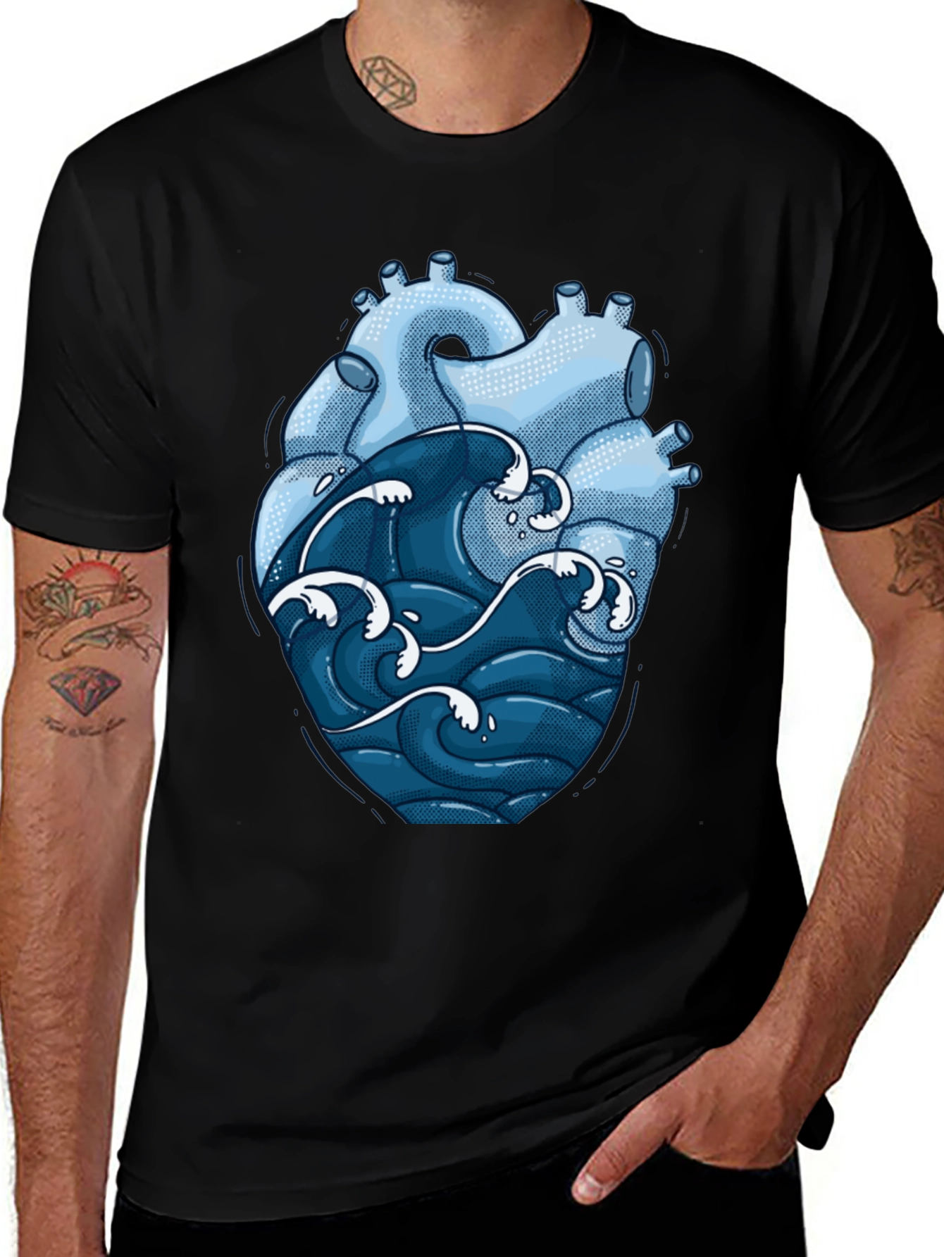 Variant 24 of Anatomical Heart & Ocean Wave Graphic Tee