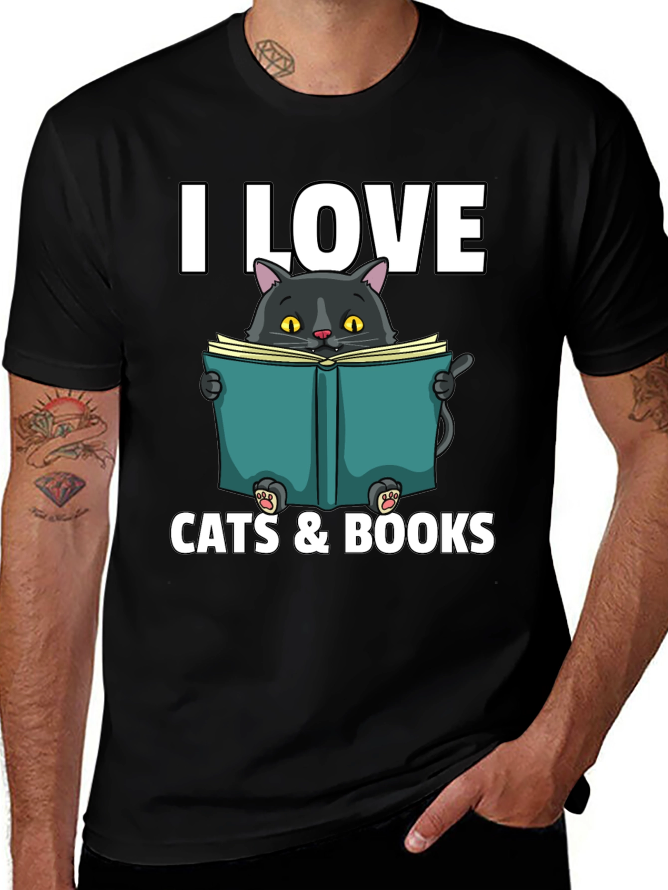 Variant 30 of I Love Cats & Books Black Graphic T-Shirt