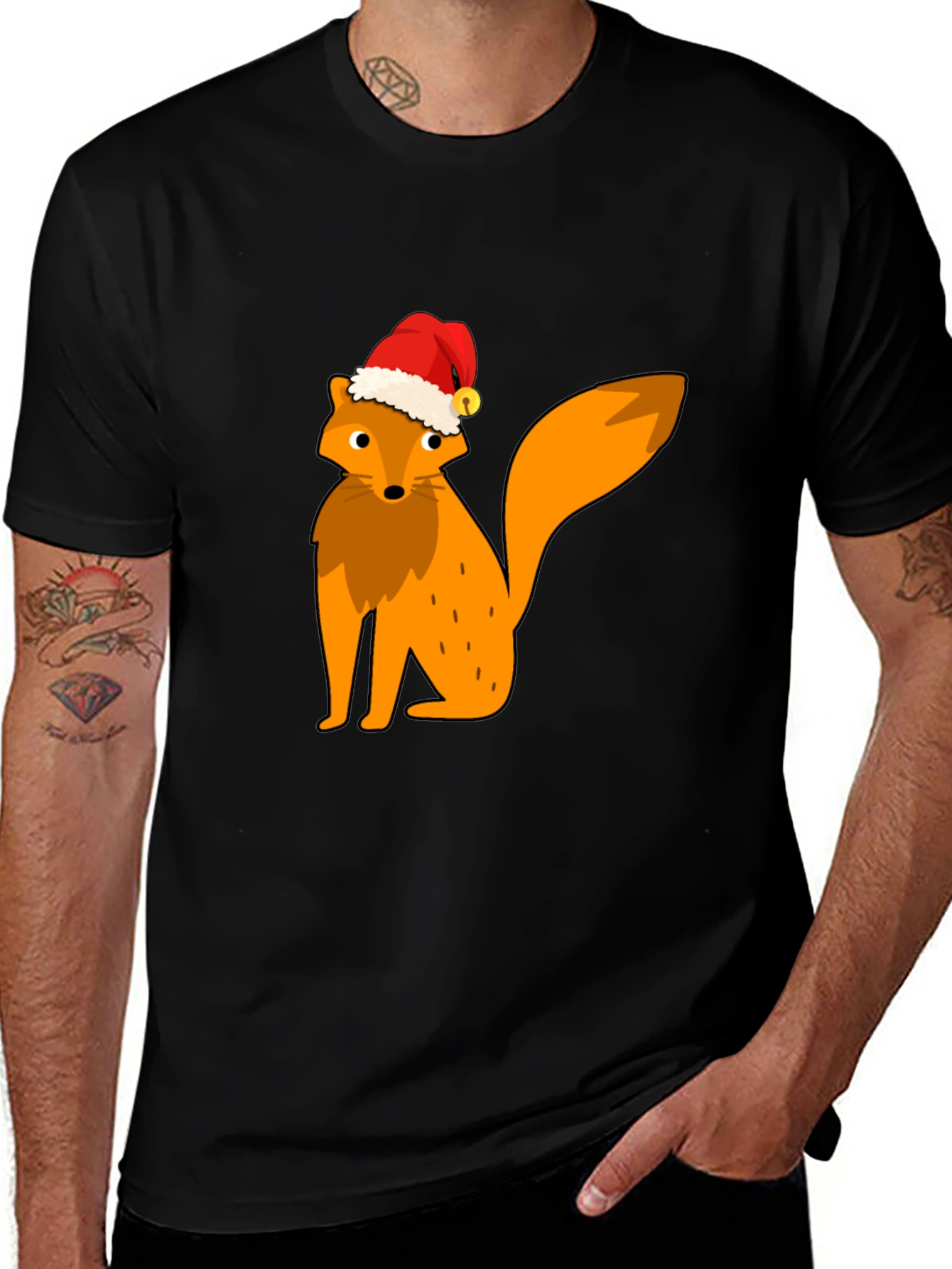 Variant 25 of Festive Fox Graphic Tee - Black Cotton T-Shirt