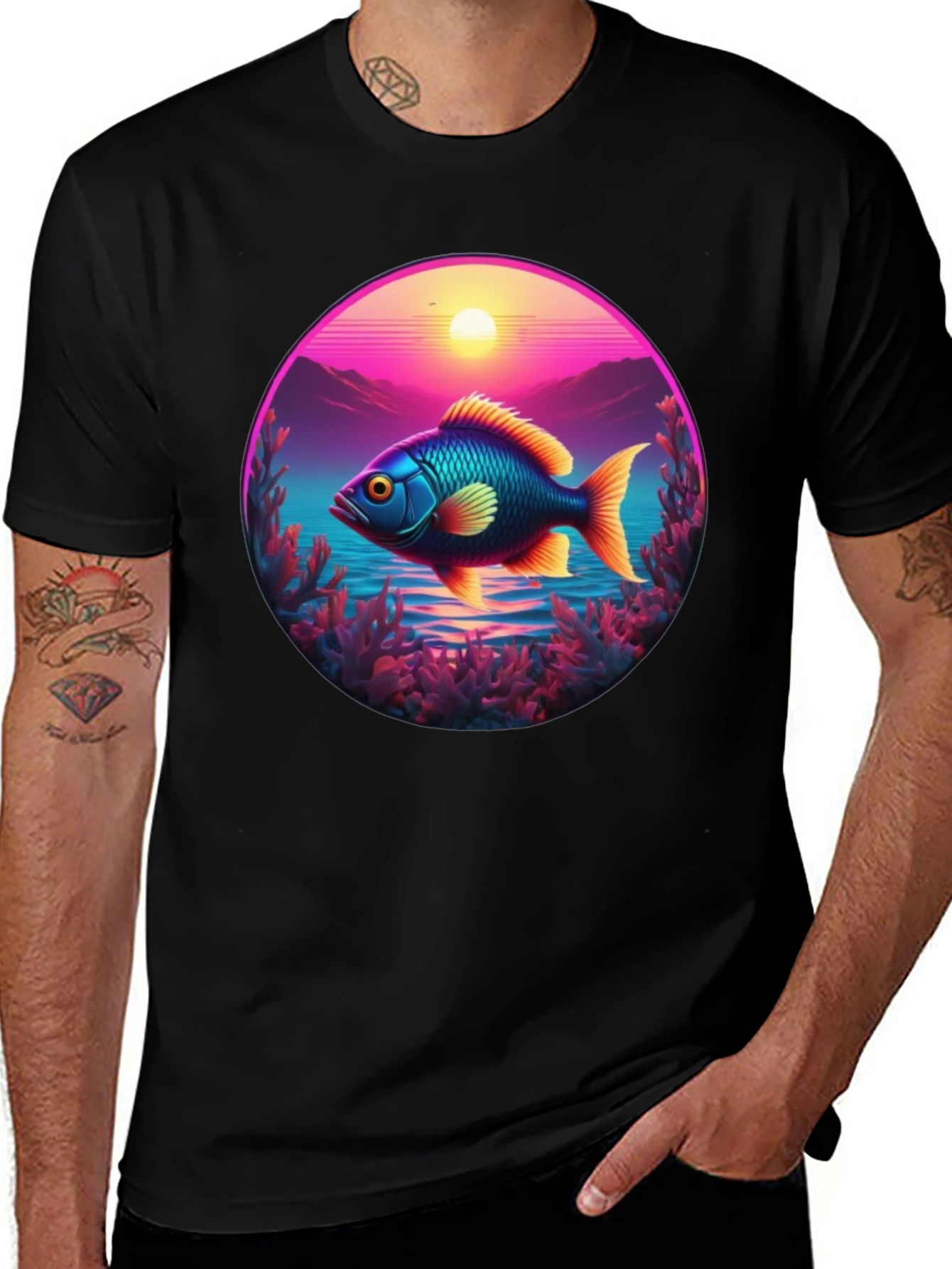 Variant 22 of Retro Fish T-Shirt - Sunset Graphic Tee