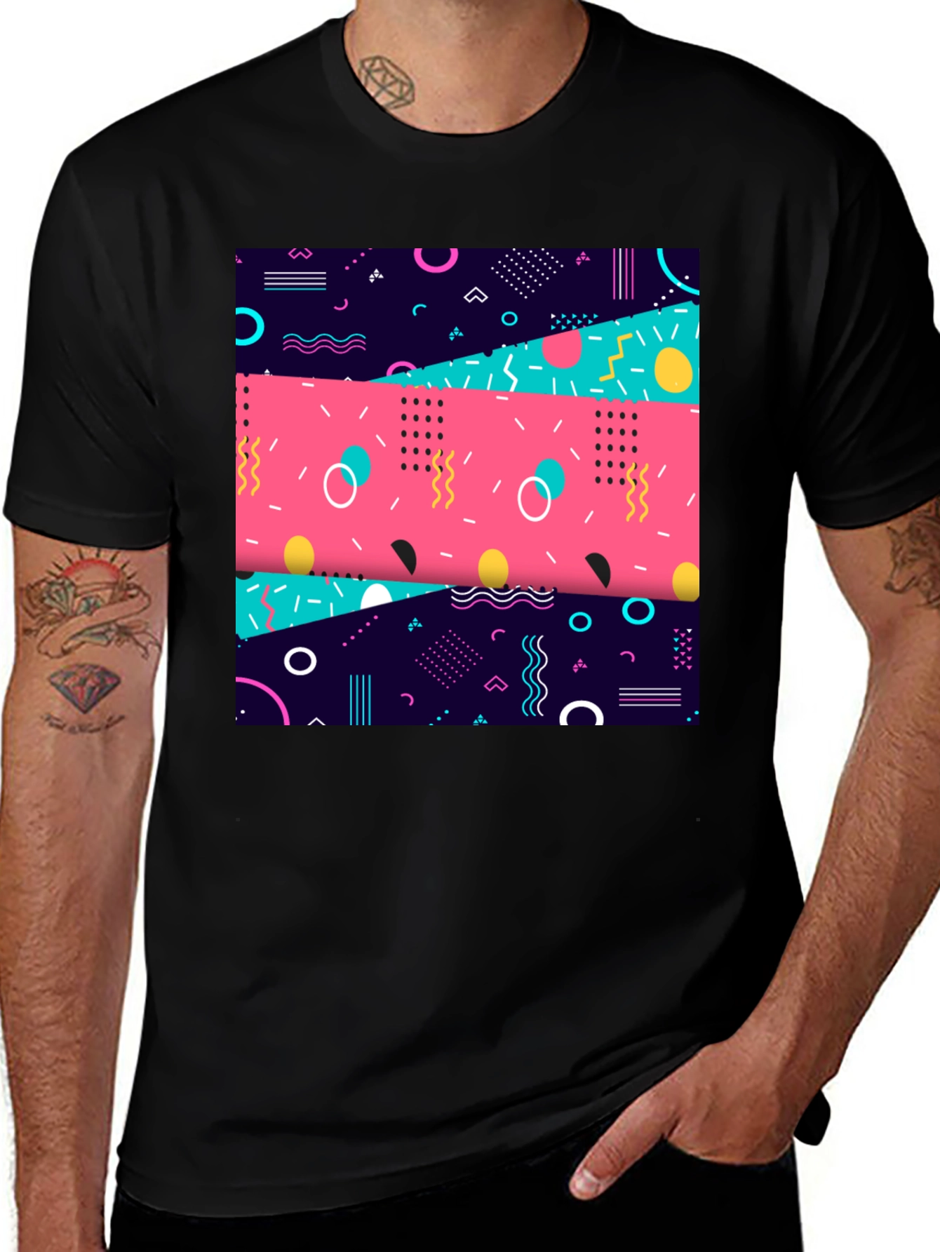 Retro 90s Graphic Tee - Geometric Pattern Shirt
