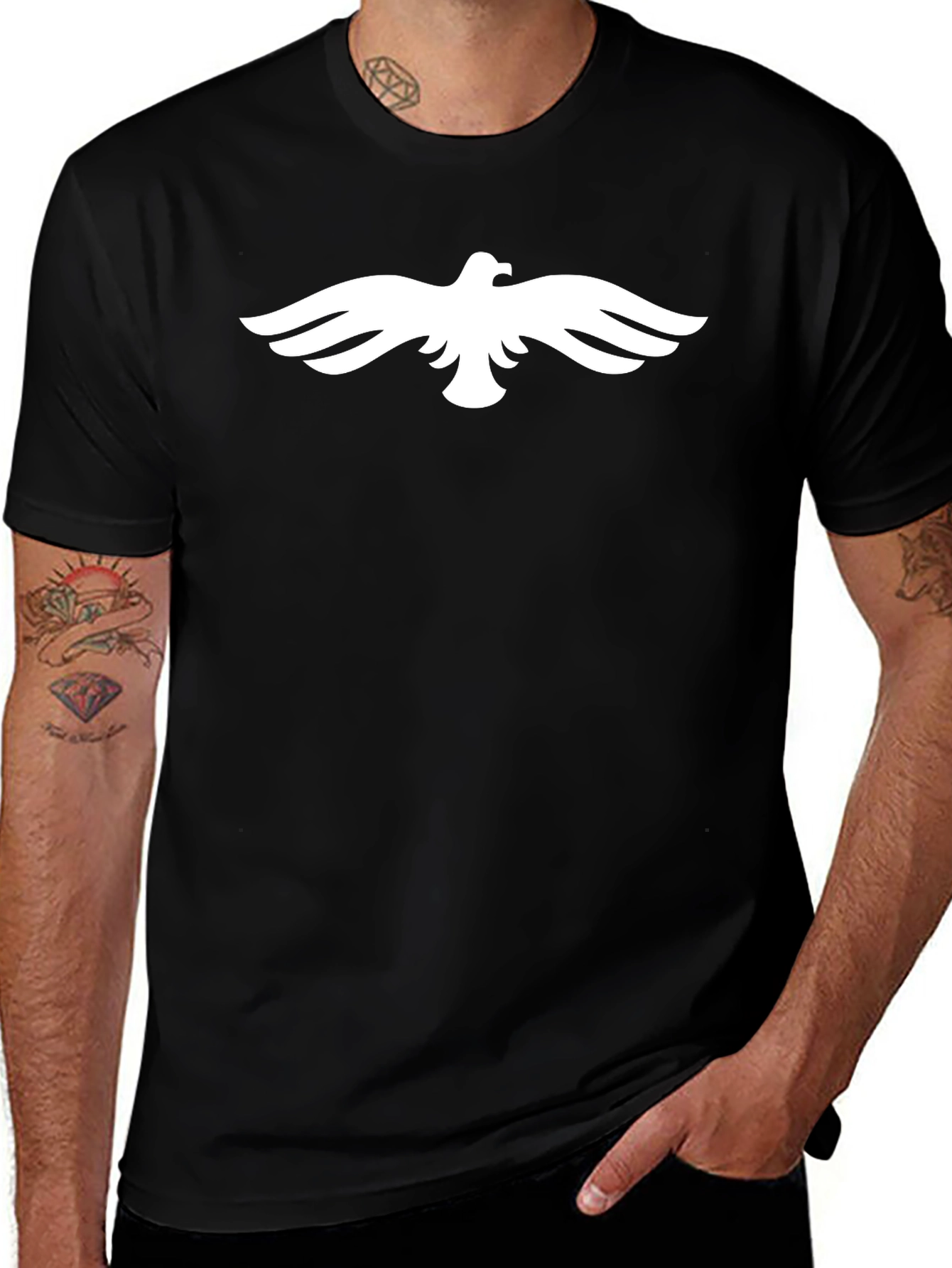 Variant 10 of Black T-Shirt with White Dove Graphic Print