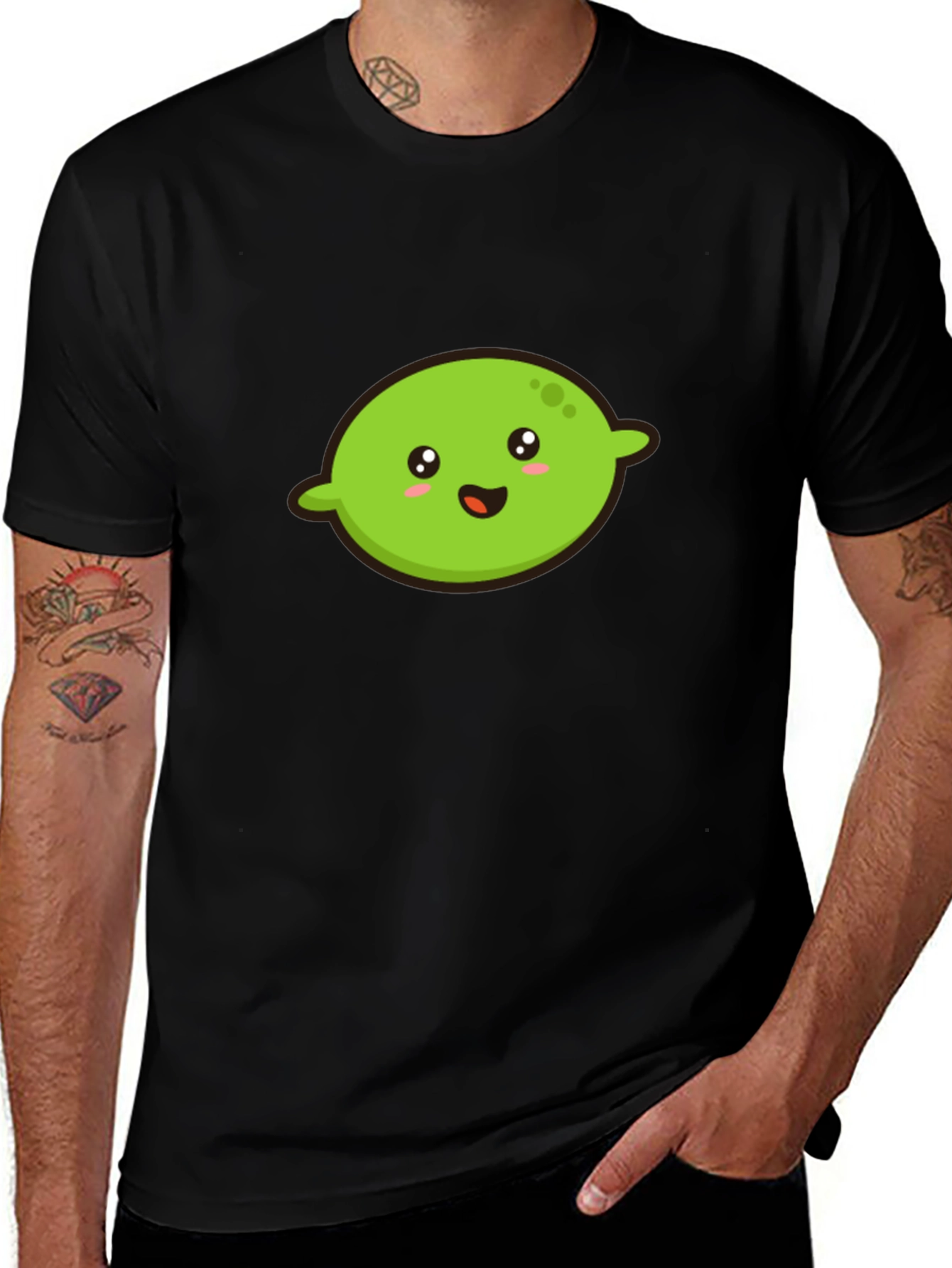 Variant 7 of Kawaii Lime Graphic Tee - Black Cotton T-Shirt