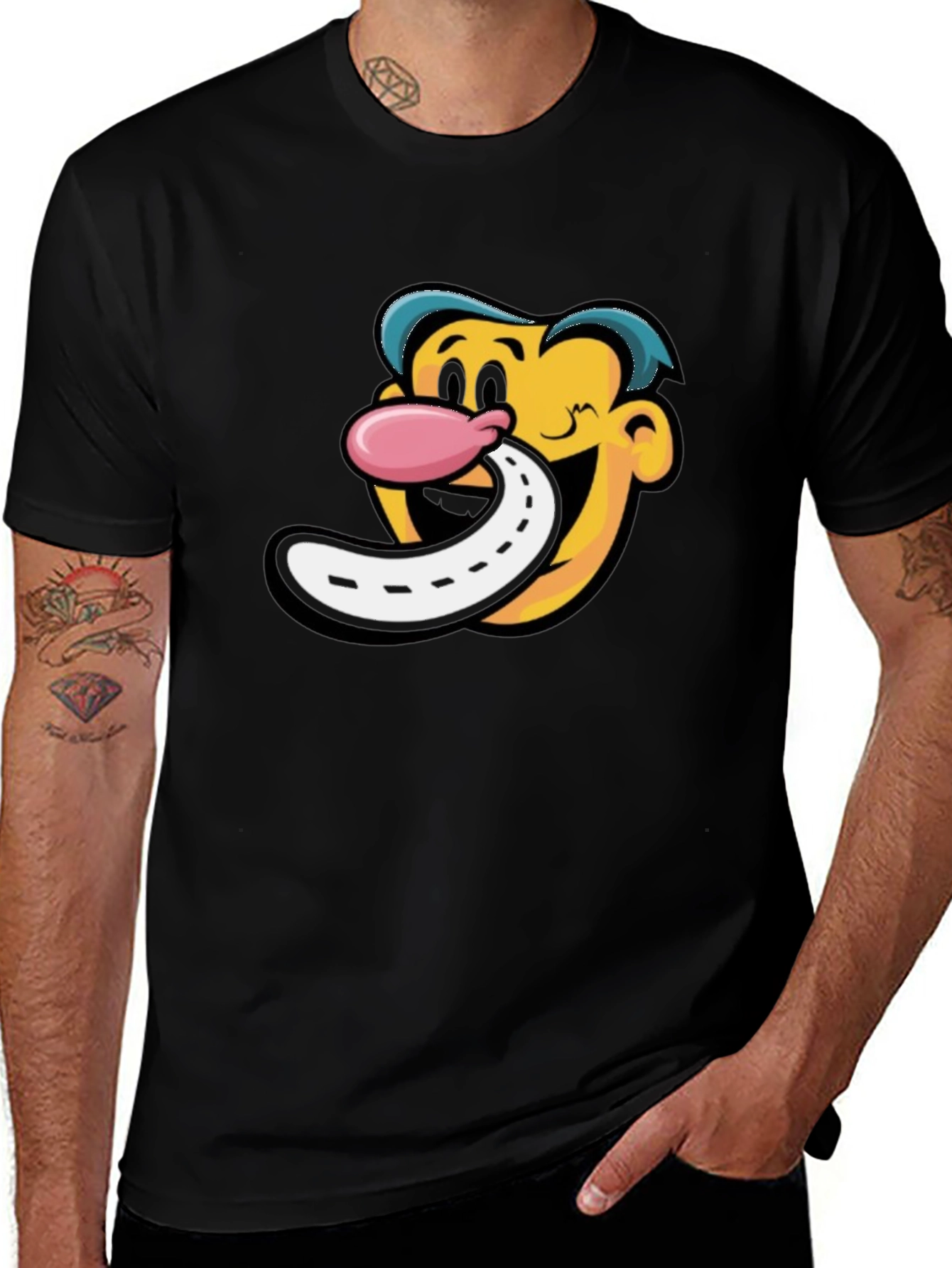 Variant 7 of Cartoon Character Graphic Print Black T-Shirt