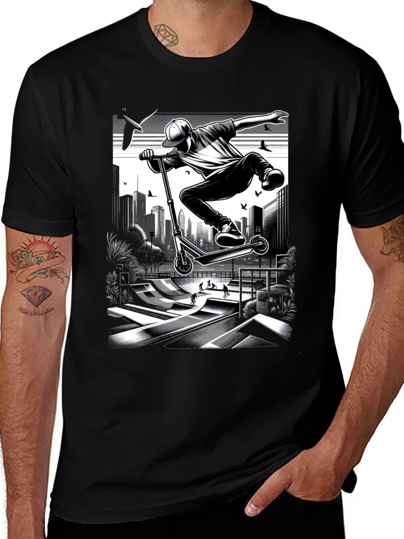Variant 11 of Urban Stunt Scooter Graphic Tee - Black