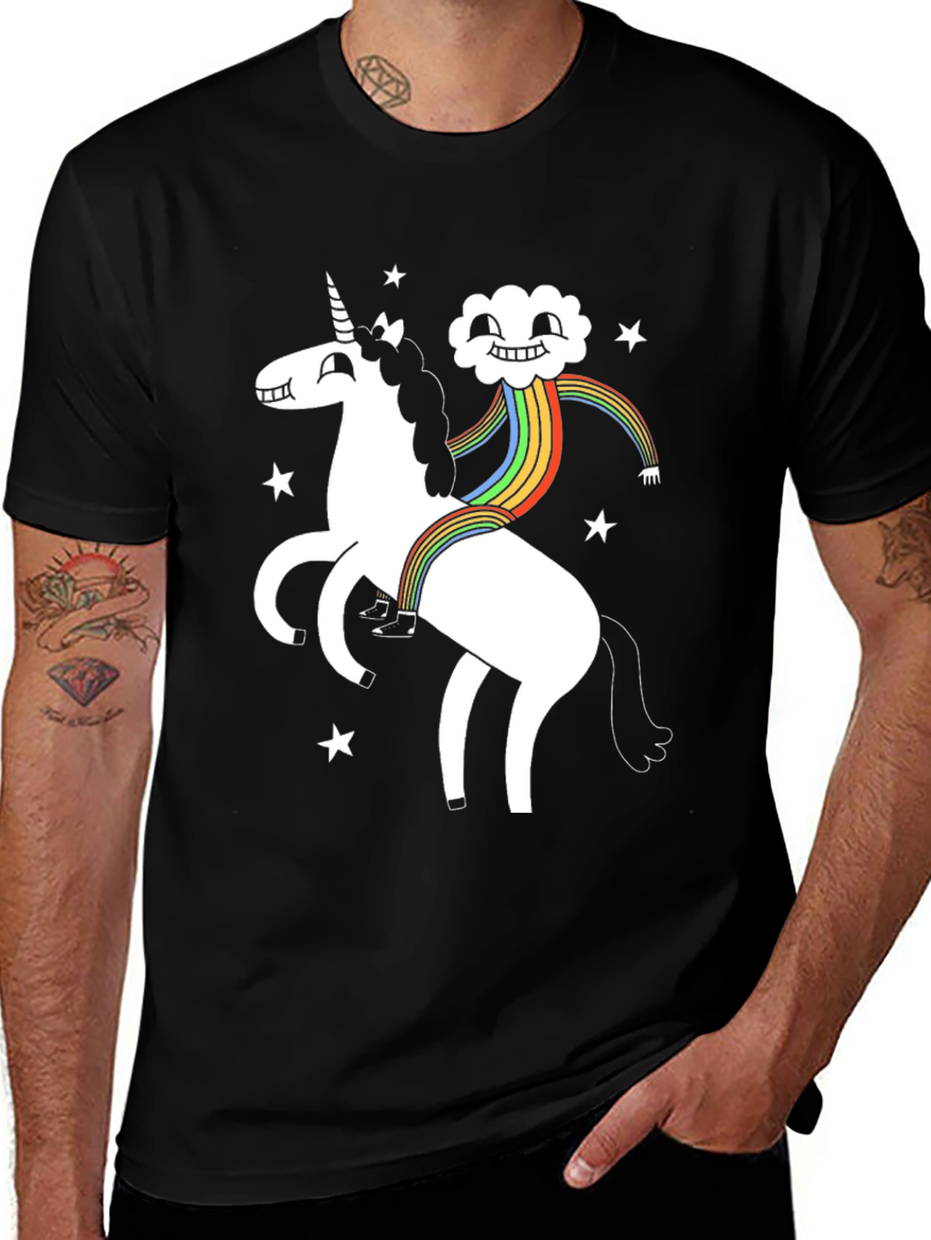 Variant 8 of Unicorn & Rainbow Cloud Black T-Shirt
