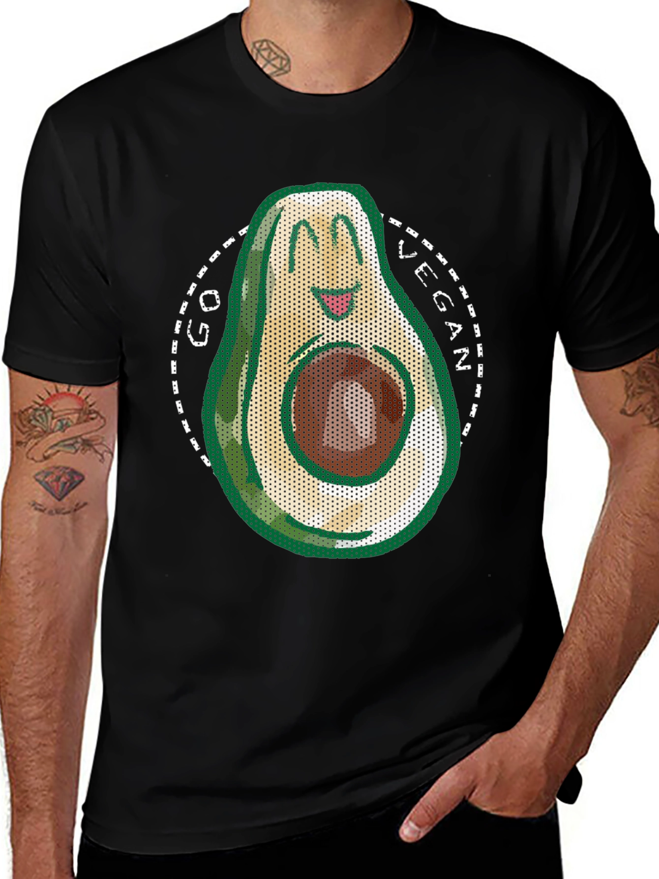 Variant 2 of Go Vegan Avocado T-Shirt - Men's Black Tee