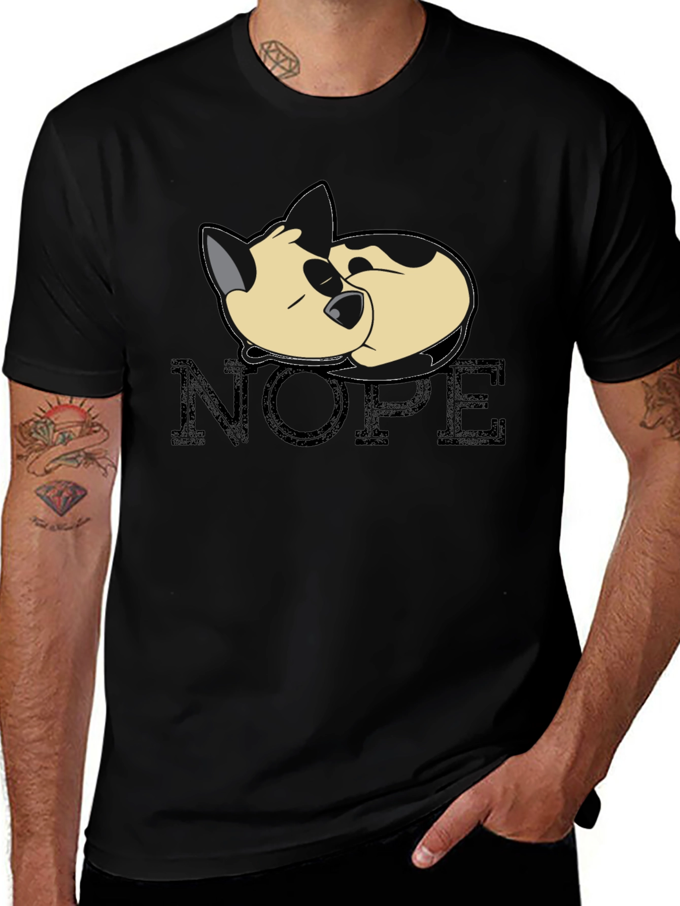 Black Nope Cat Black T-Shirt - Relaxed Sleepy Kitten Tee main image