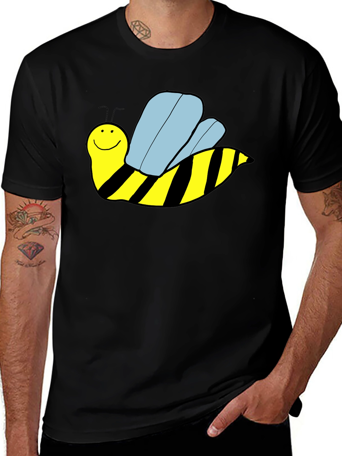 Variant 20 of Cartoon Bee Graphic Black T-Shirt