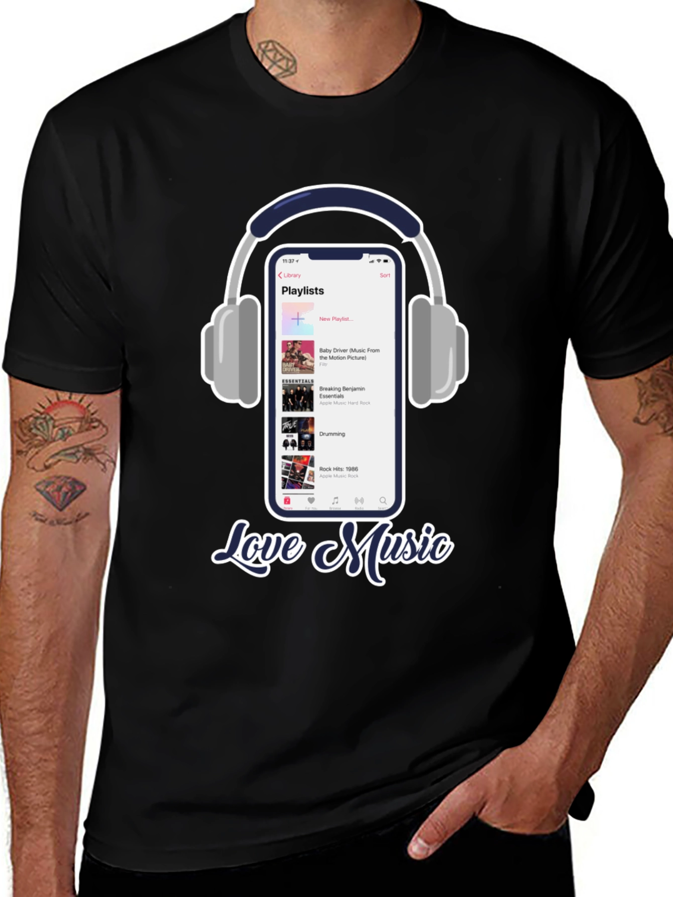 Variant 6 of Love Music T-Shirt with Playlist & Headphones Design