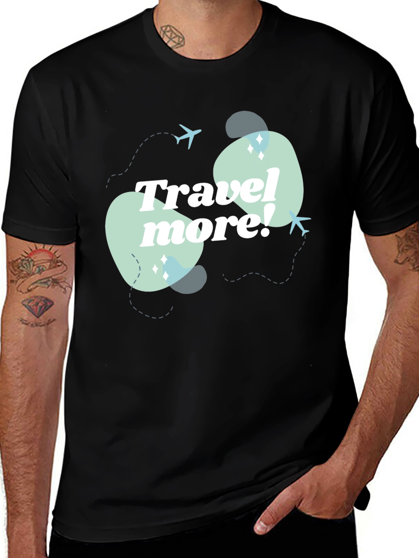 Variant 22 of Travel More Graphic Tee - Men's Black T-Shirt