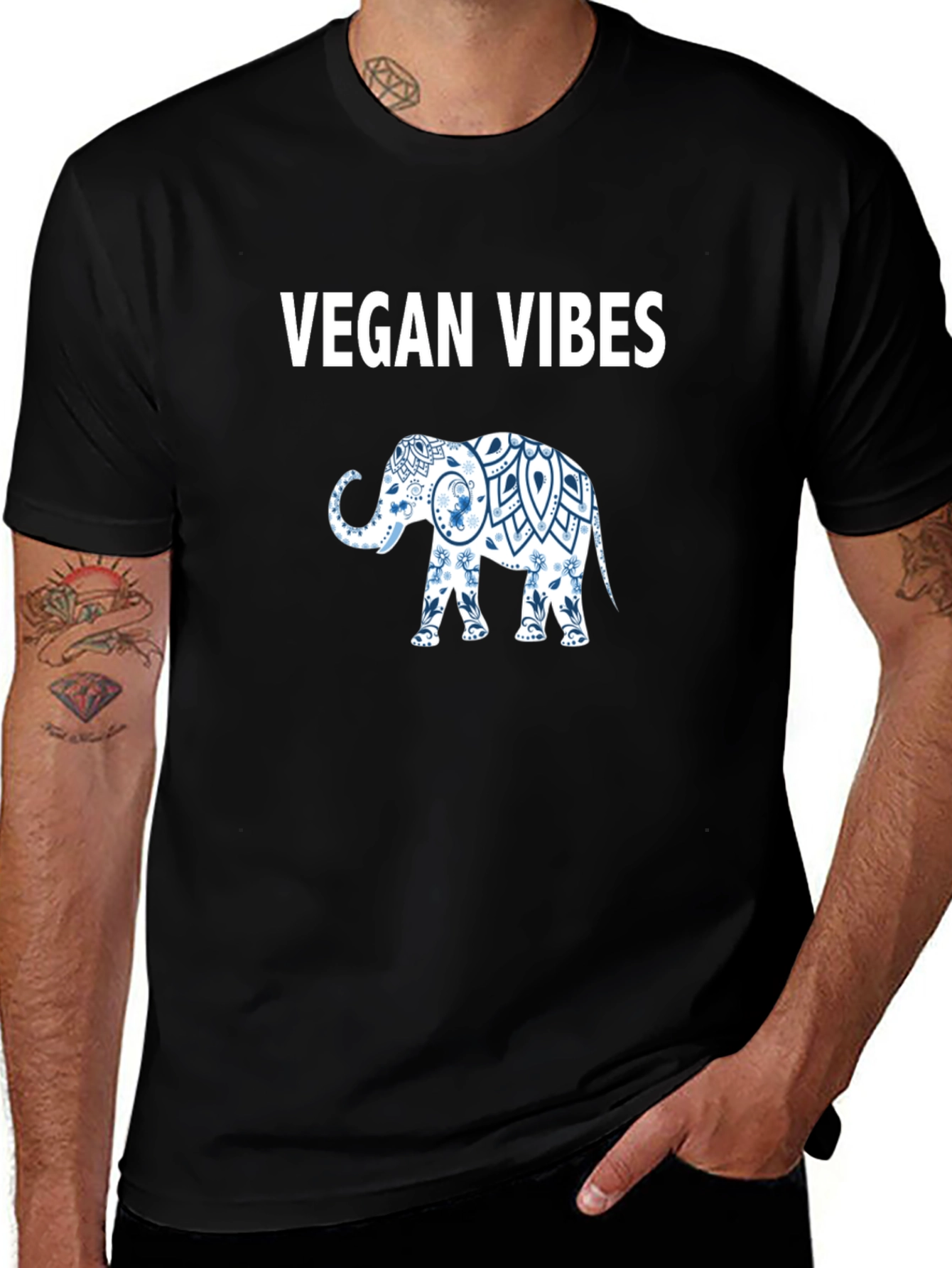 Variant 13 of Vegan Vibes Elephant Graphic Tee - Unisex Black T-Shirt