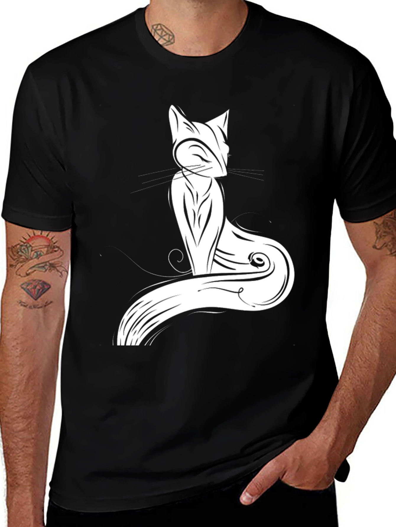 Variant 14 of Stylish Cat Graphic Tee - Black