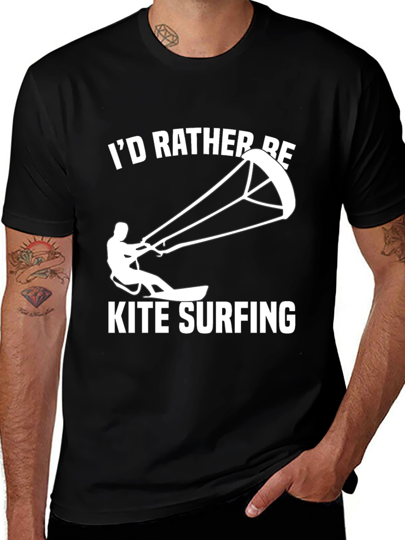 Variant 23 of Kite Surfing Black T-Shirt: I'd Rather Be Kite Surfing