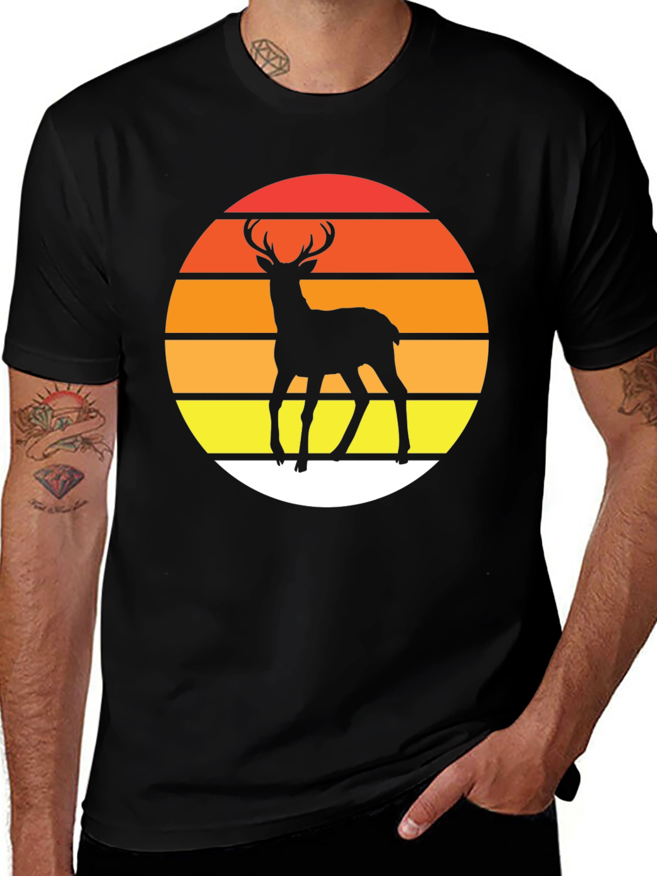 Variant 22 of Deer Sunset Graphic T-Shirt - Nature Inspired Tee