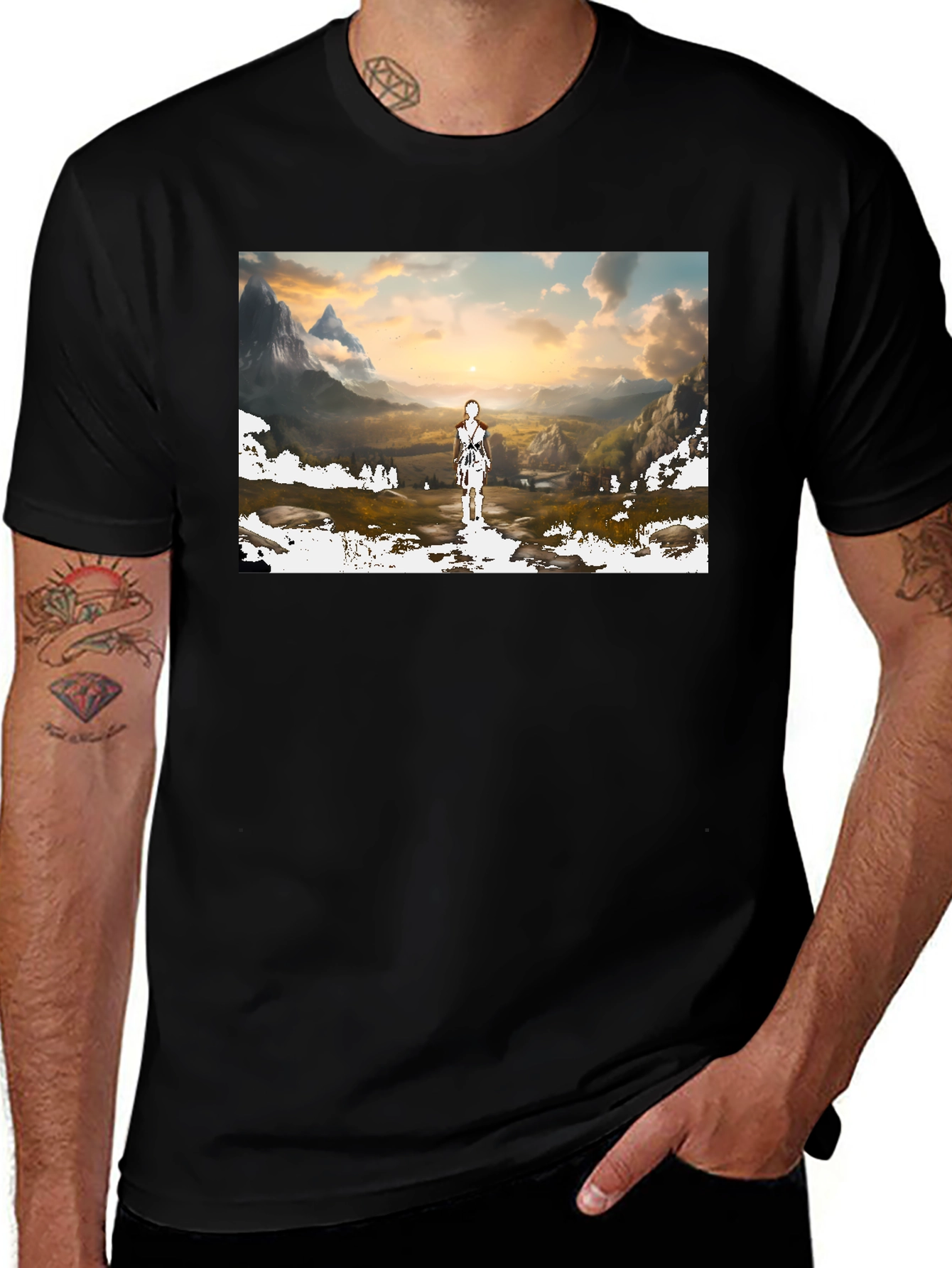 Artistic Landscape Graphic T-Shirt - Black