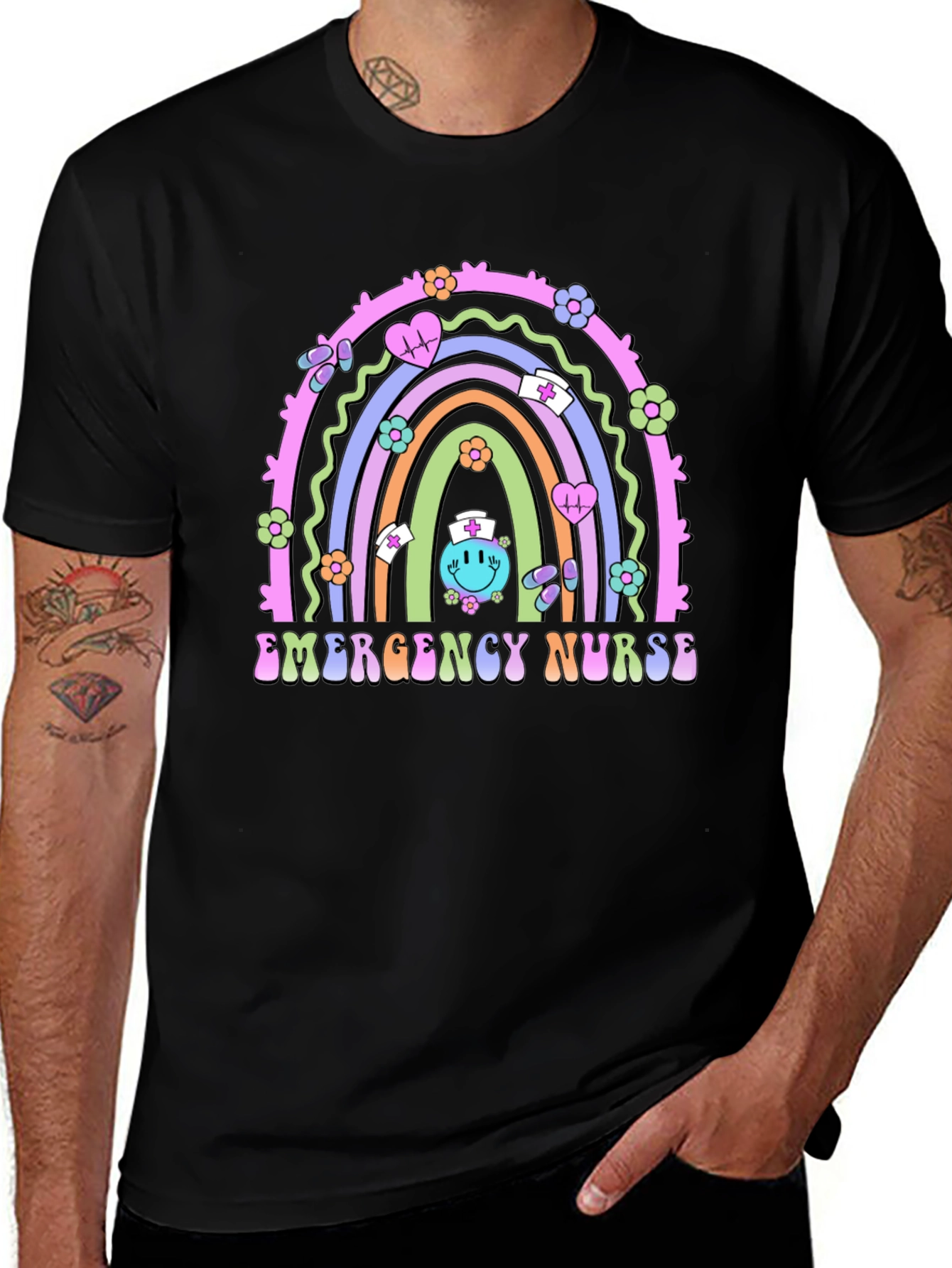 Variant 19 of Emergency Nurse Retro Rainbow T-Shirt