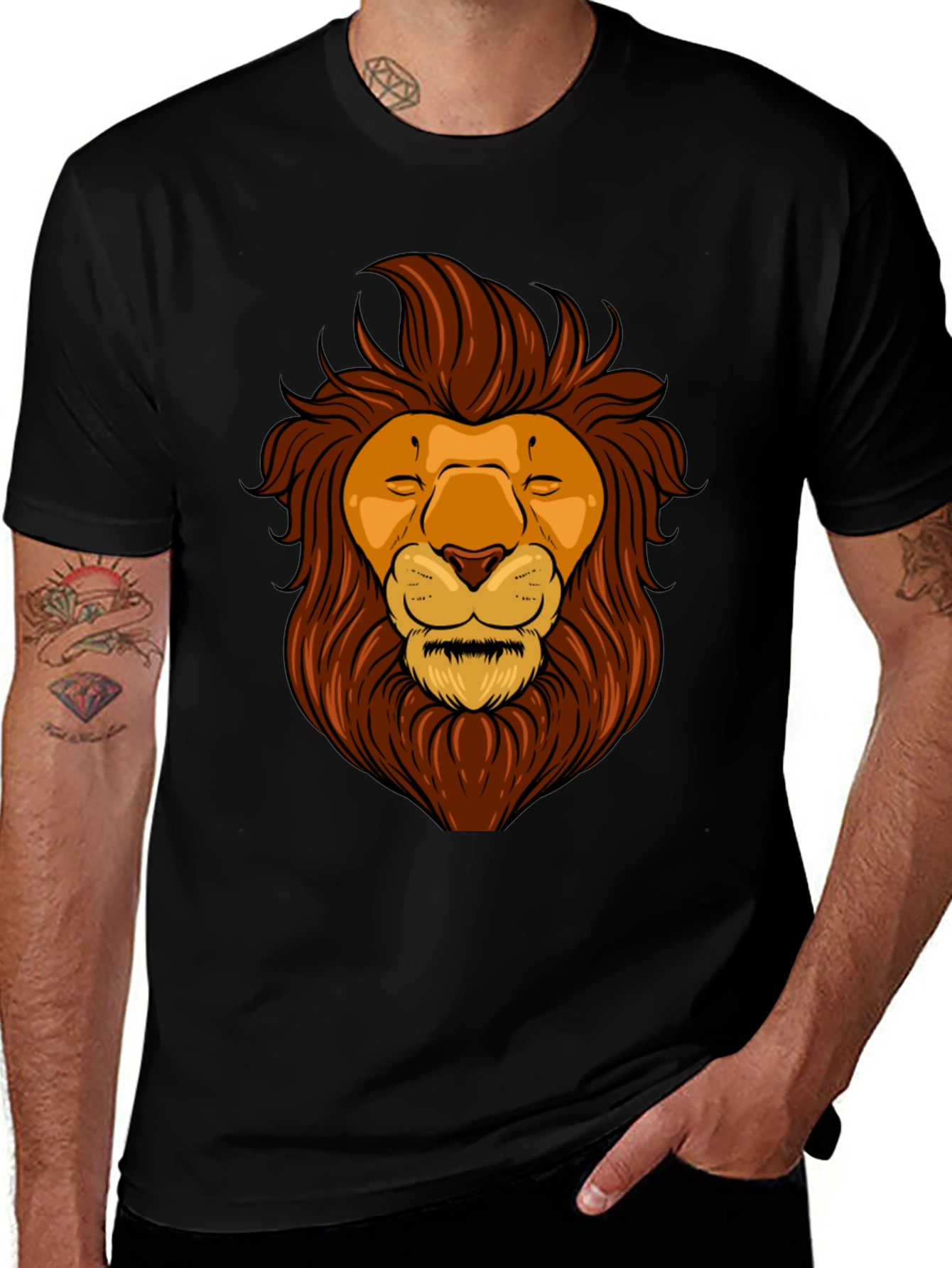 Variant 6 of Lion Graphic Black T-Shirt - Men's Crew Neck Tee