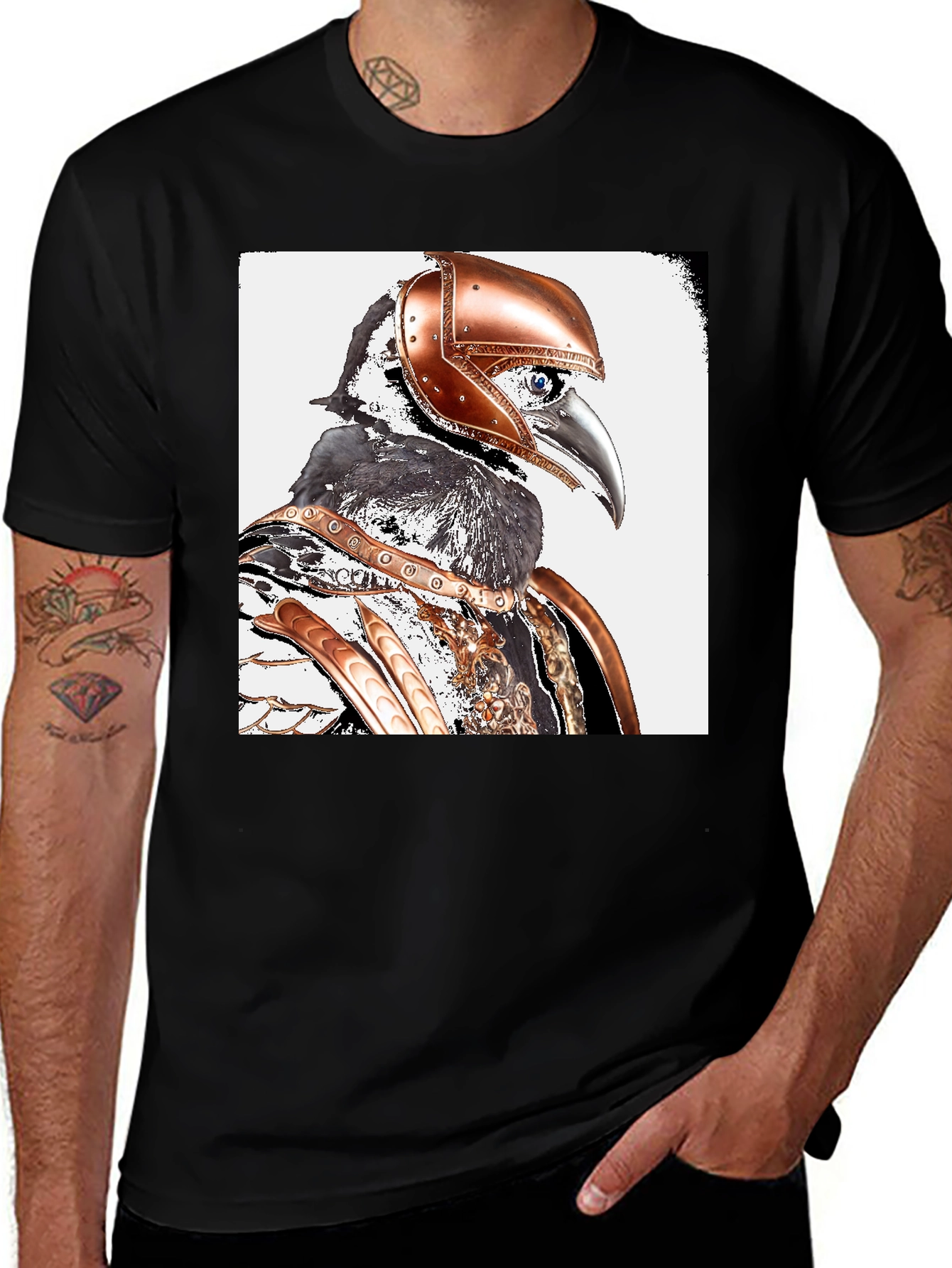 Variant 5 of Armored Crow Graphic Tee - Black