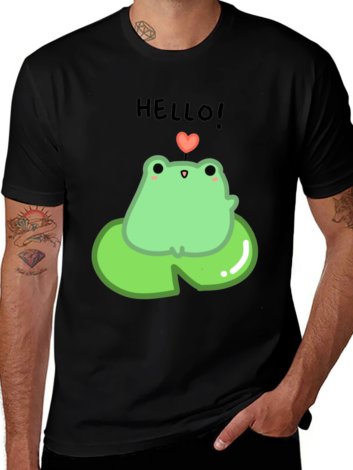 Variant 20 of Cute Frog on Lily Pad Graphic Tee - Black