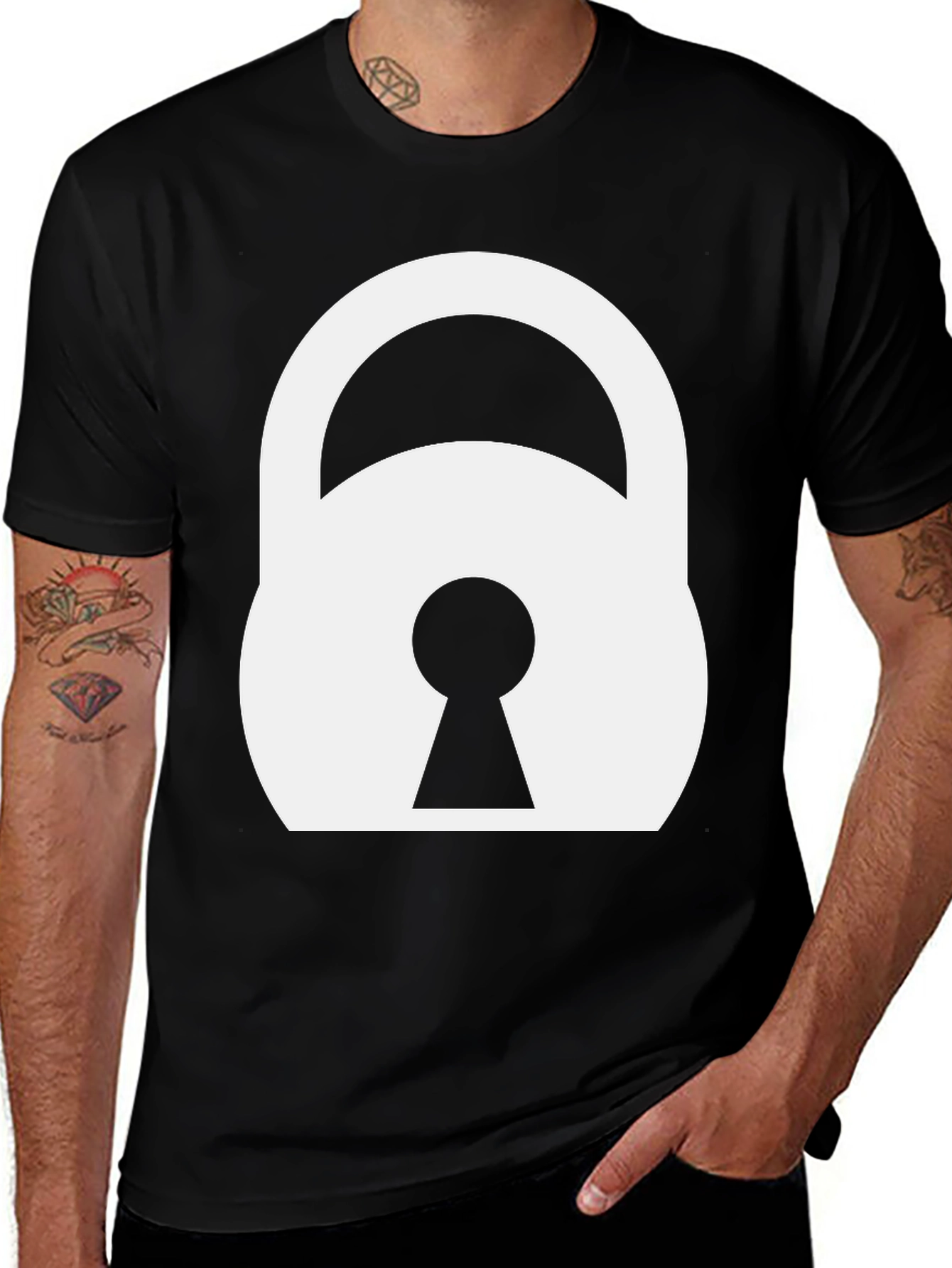 Variant 20 of Lock T-Shirt - Black Tee with Bold White Padlock Design
