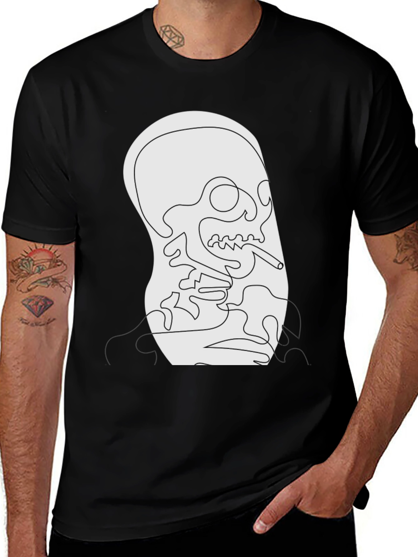 Variant 15 of Unique Skull Line Art Black T-Shirt