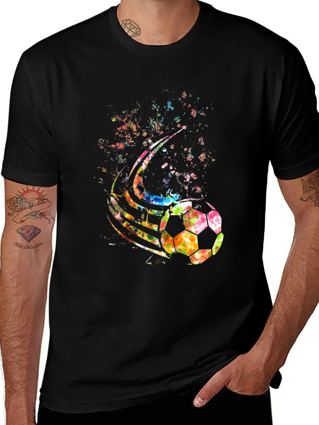 Variant 16 of Colorful Soccer Ball Graphic Black T-Shirt