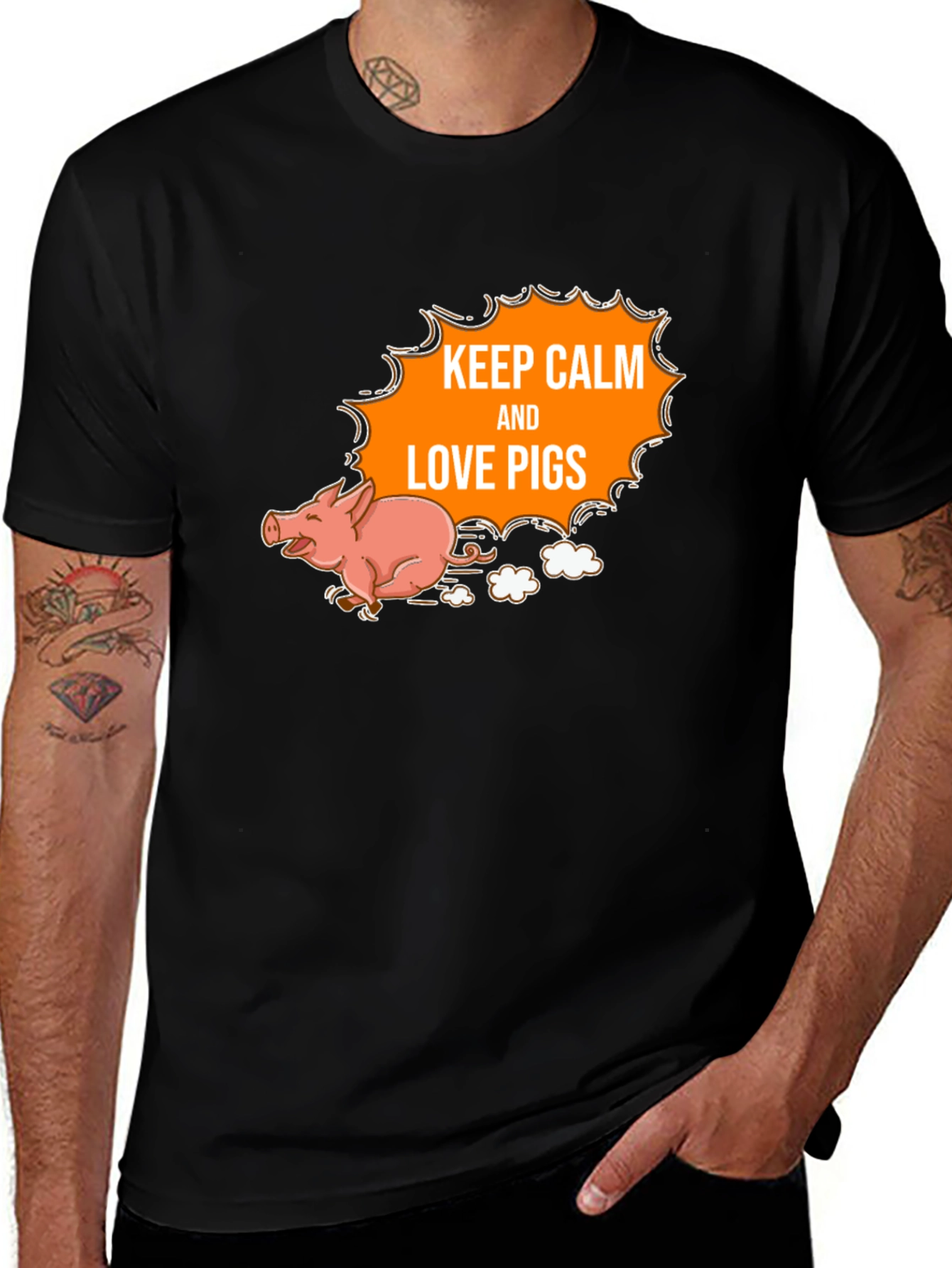 Keep Calm and Love Pigs Black T-Shirt