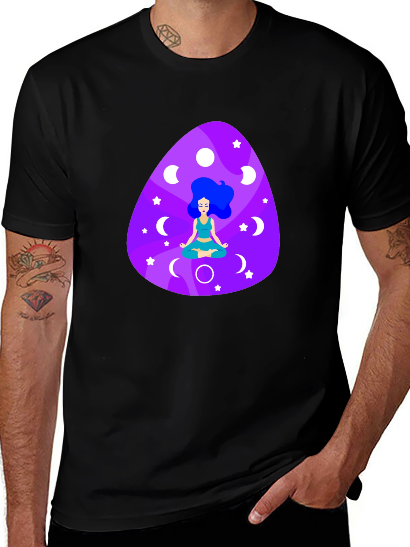 Variant 24 of Celestial Yoga T-Shirt: Moon Phases and Stars