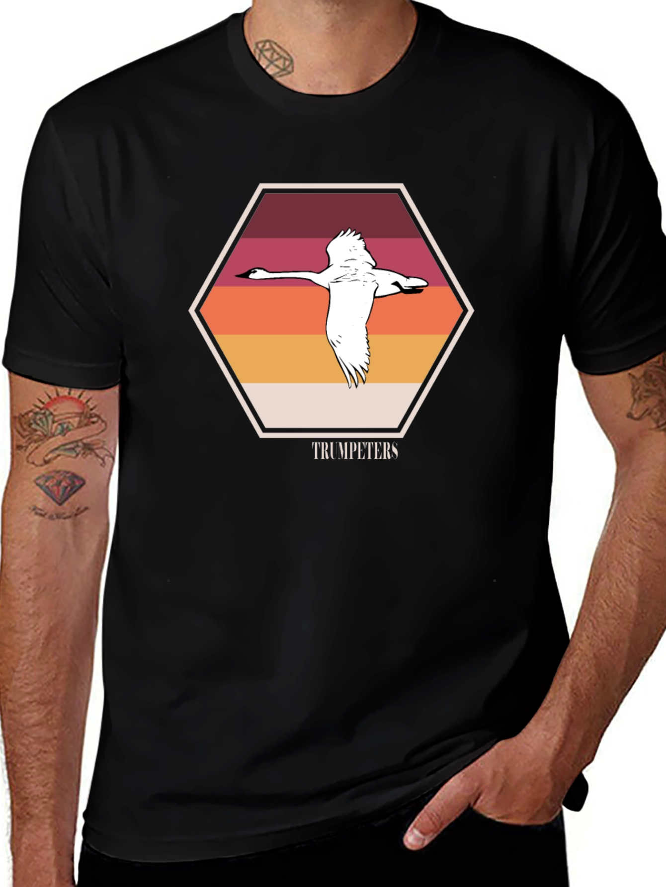 Variant 29 of Trumpeters Swan T-Shirt Retro Hexagon Design