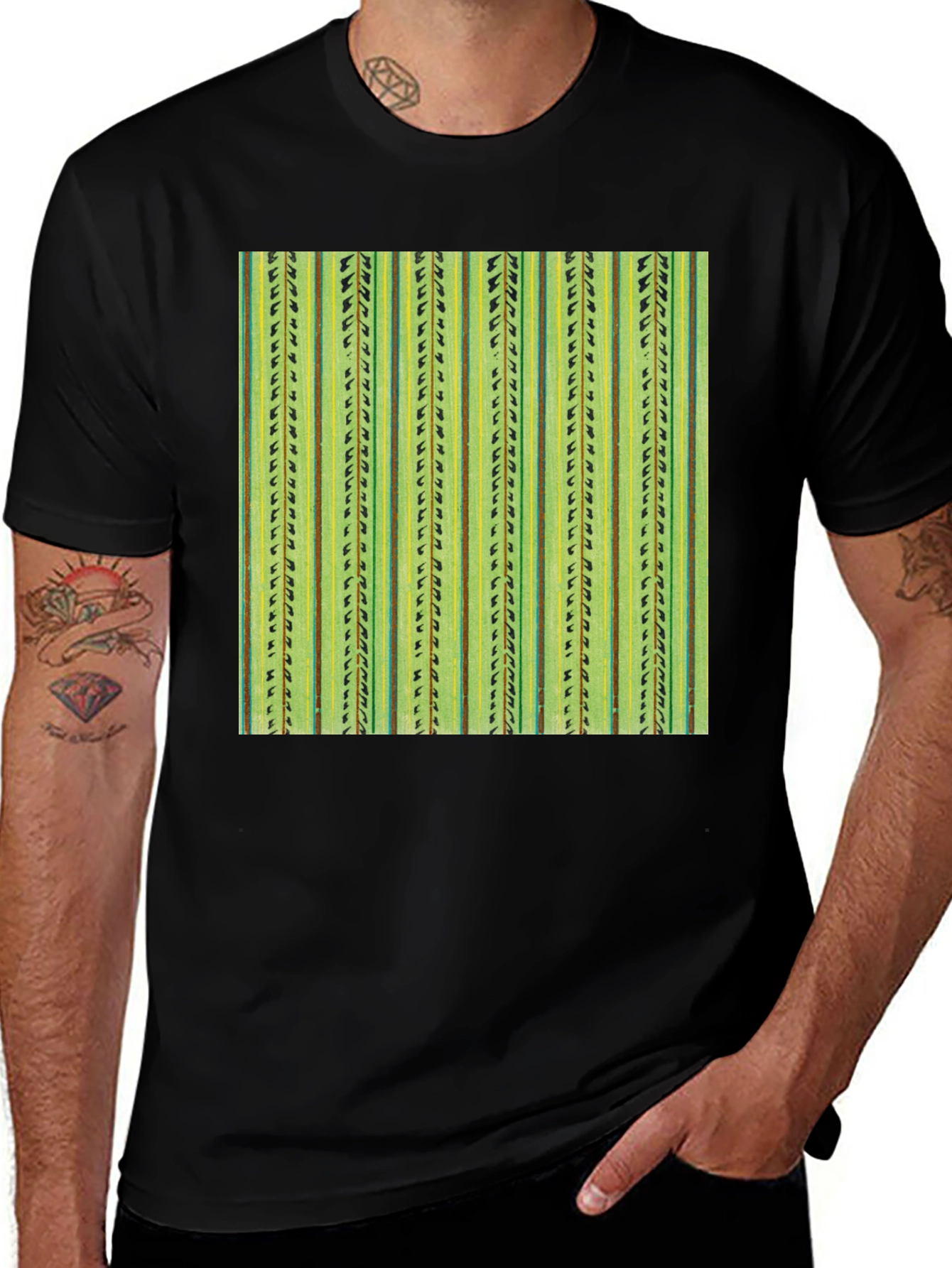 Variant 22 of Striped Cactus Print Black Tee