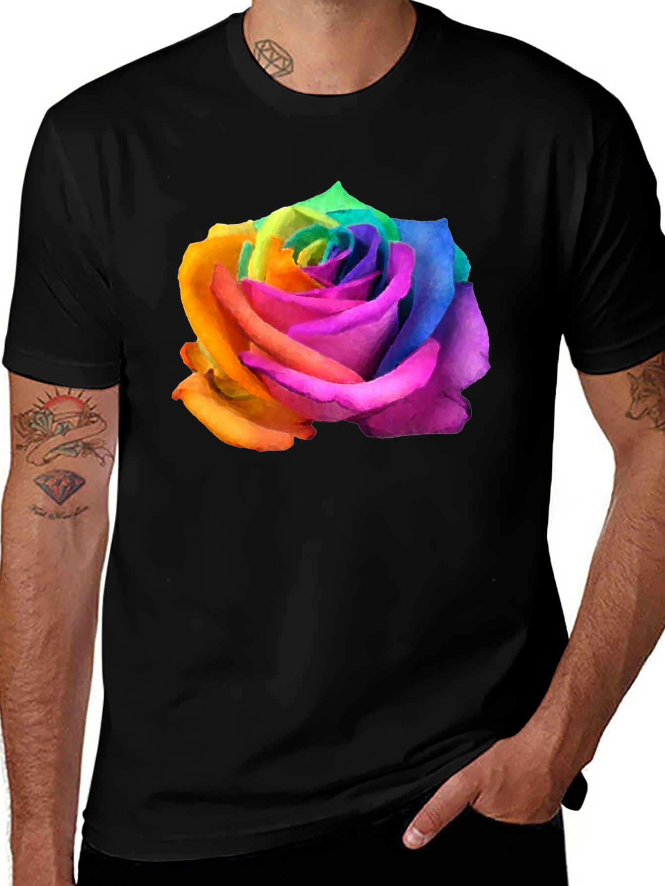 Variant 20 of Rainbow Rose Graphic Tee - Unique Colorful Flower Shirt