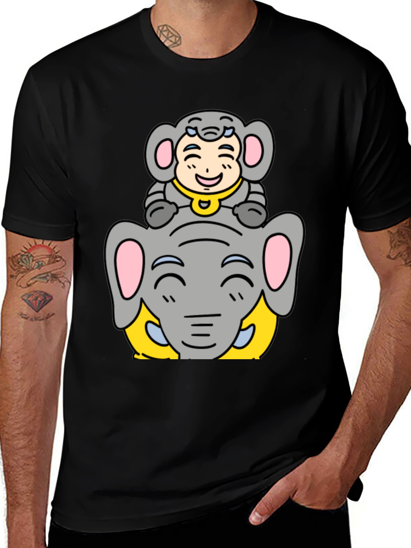 Variant 30 of Elephant & Kid Graphic Tee - Black Cotton Blend Shirt